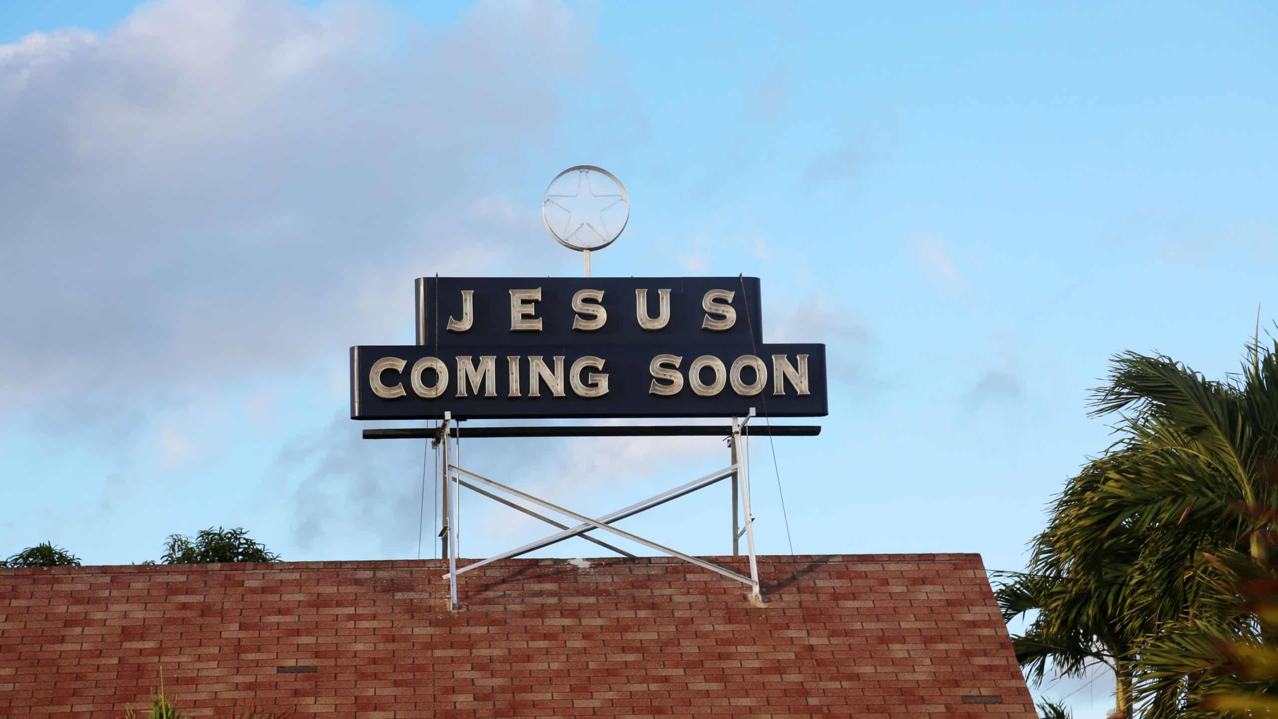 Jesus coming soon neon sign.