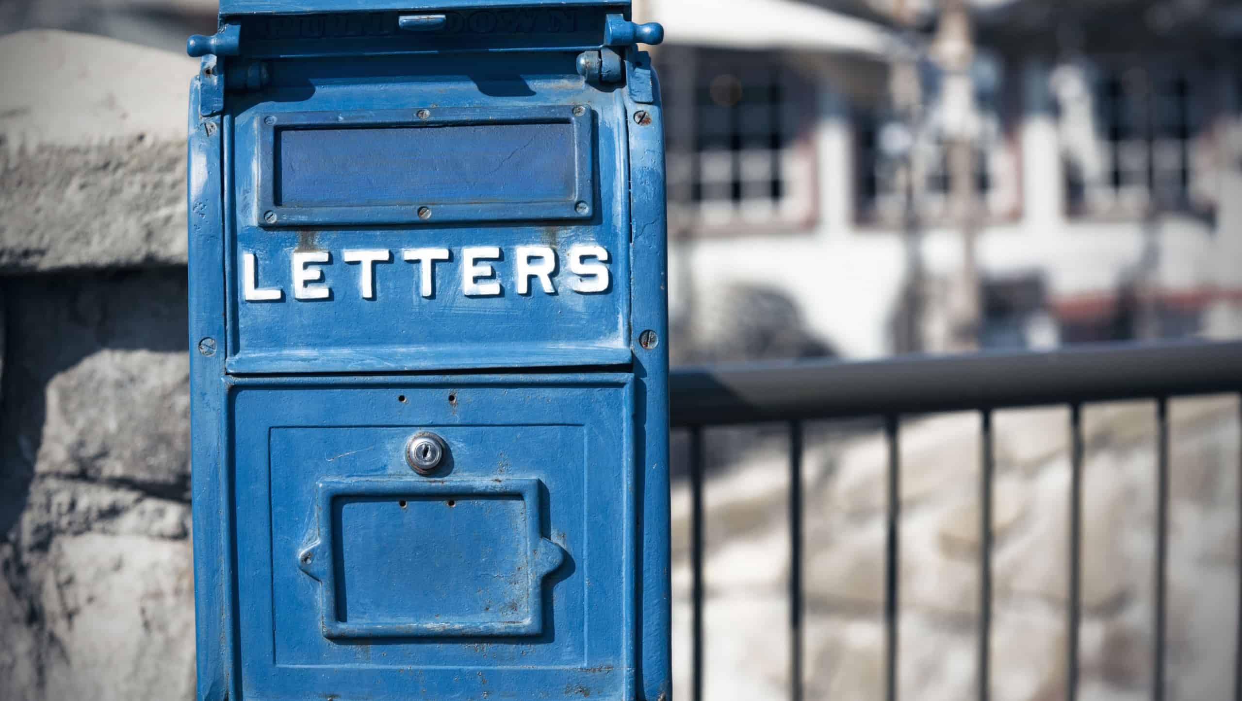 America, traditional old blue mail box, USA