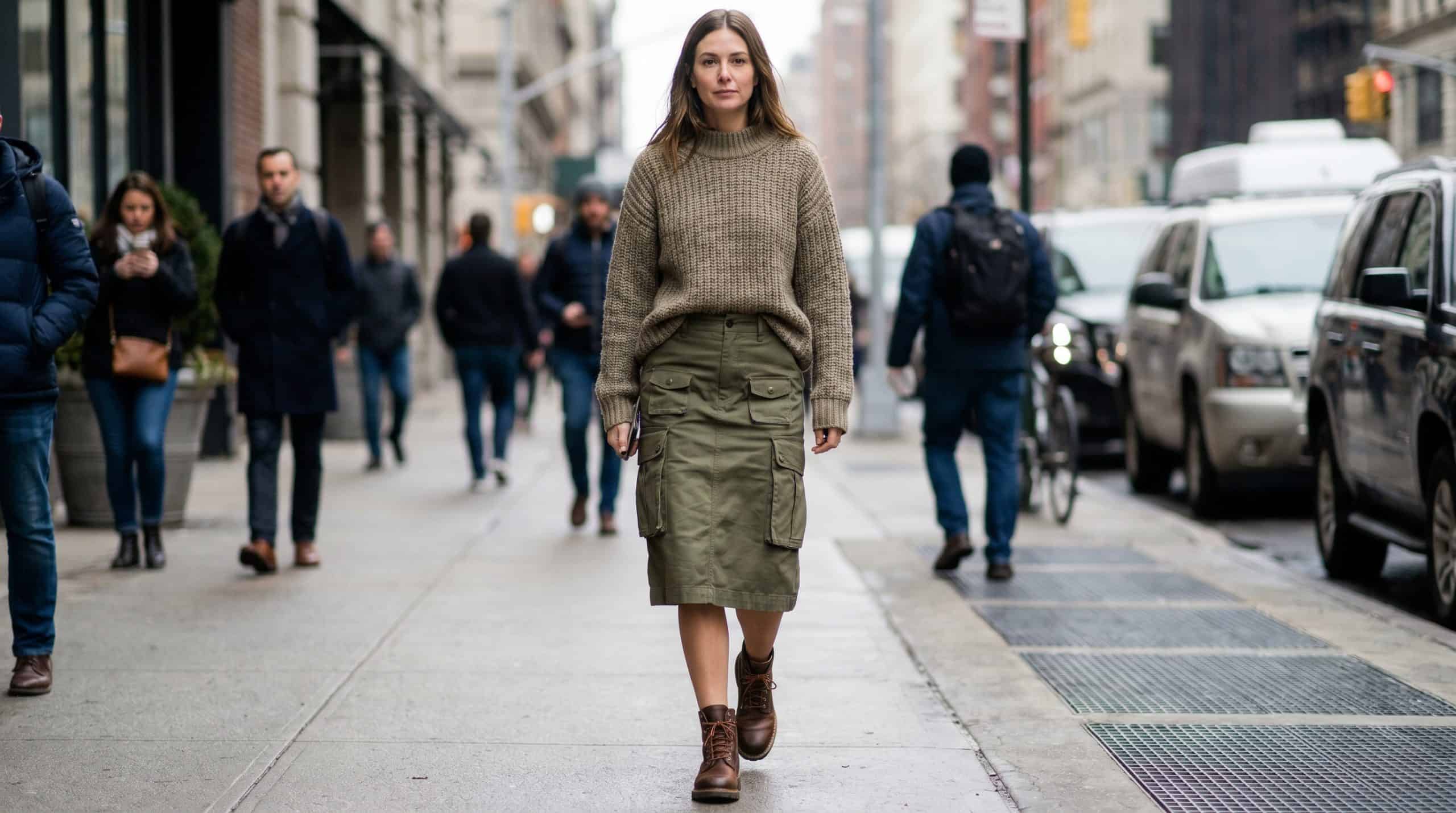 a woman wearing a cargo skirt