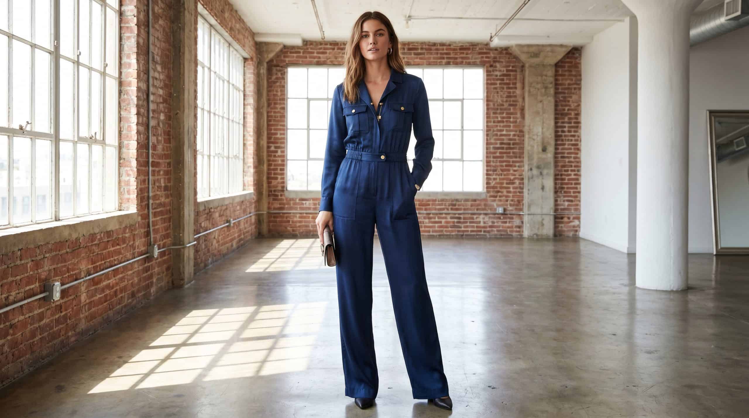 a woman wearing a dressy Boiler suit