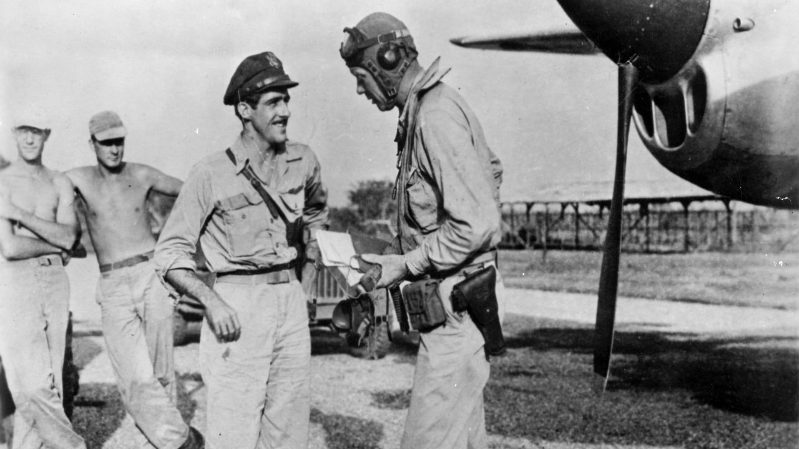 Famed aviator Charles A. Lindbergh with Maj. Thomas B. McGuire