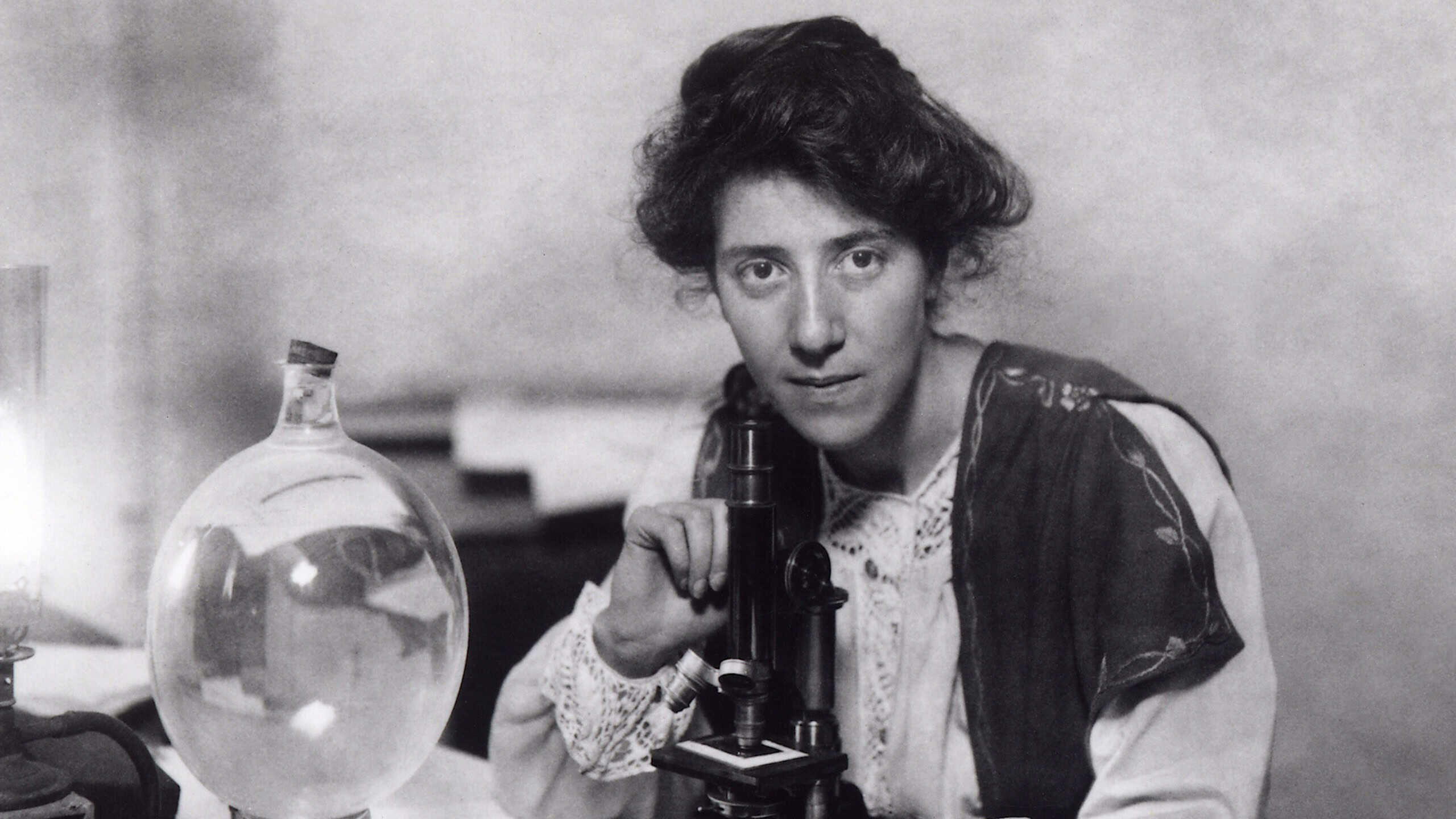 Marie Stopes in her laboratory