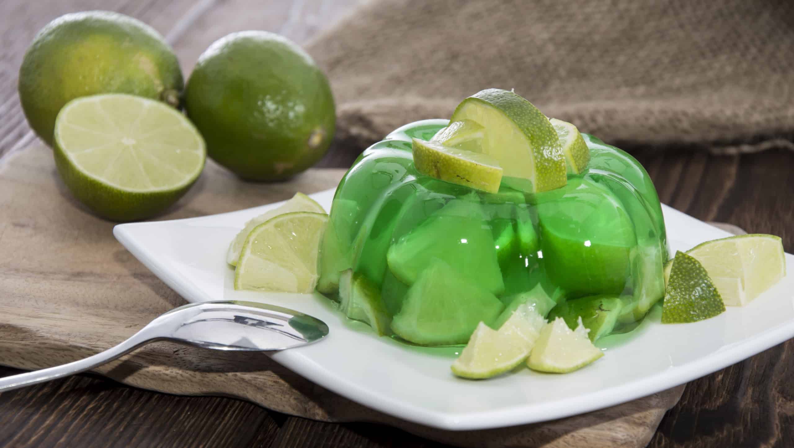 Portion of homemade Lime Jello isolated on white background