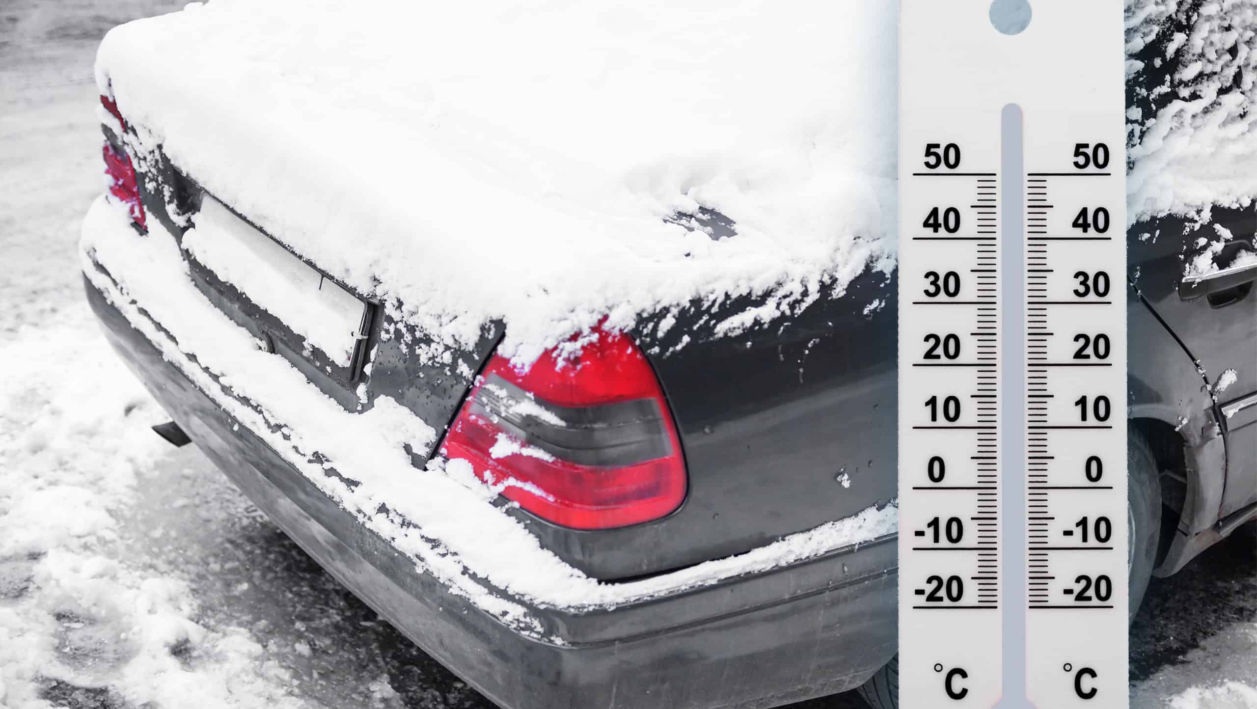 thermometer on the background of a frozen car