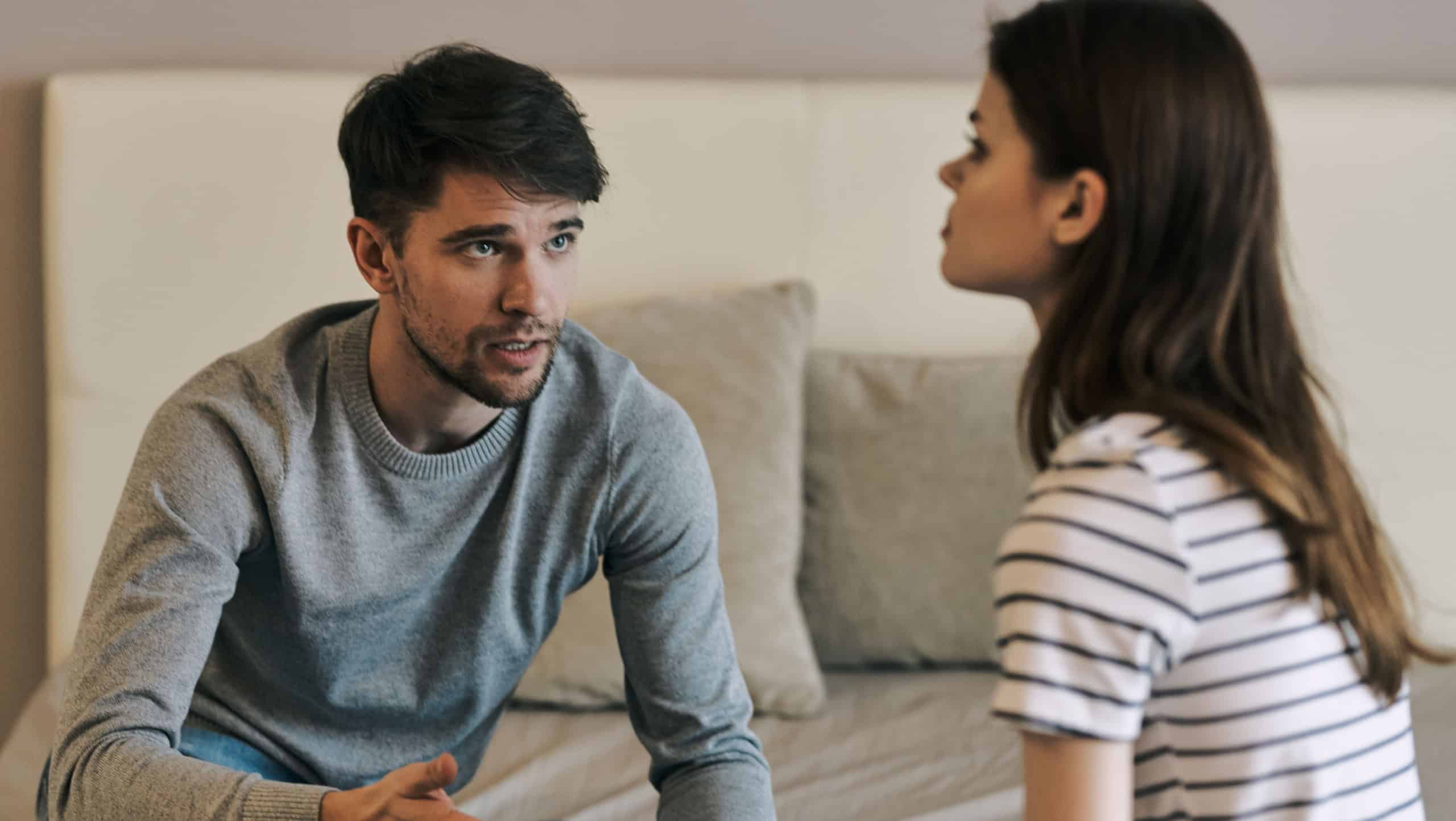 Man and woman sleeping room conflict frustration depression