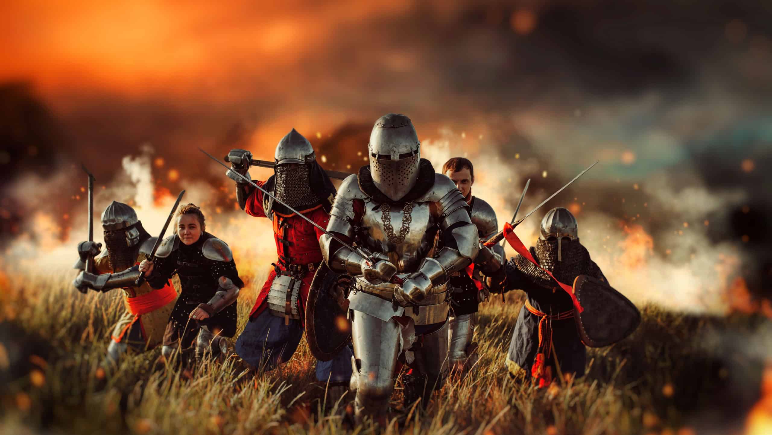 Medieval knights on battle field
