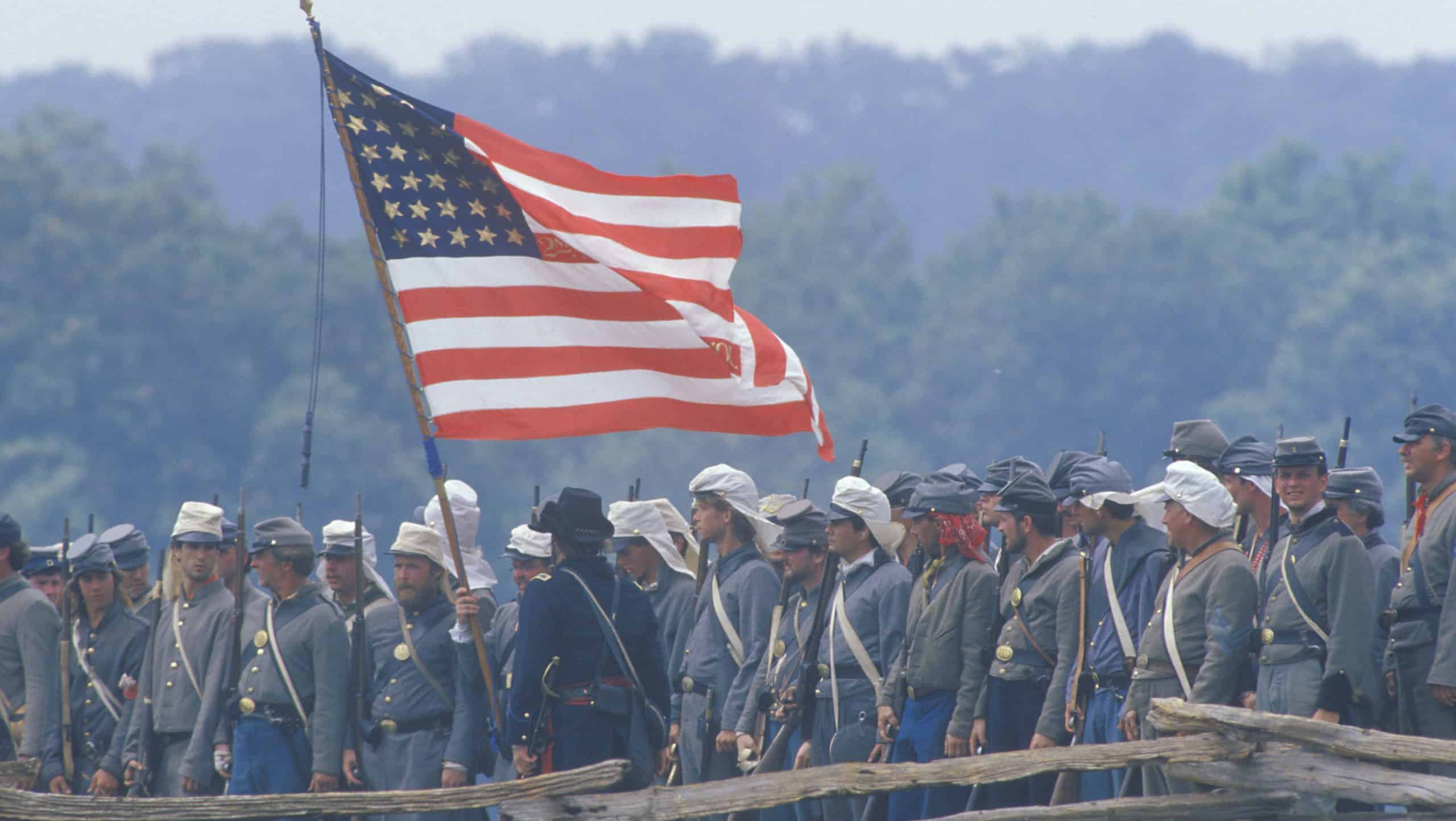 Historical reenactment of the Battle of Manassas, marking the beginning of the Civil War, Virginia