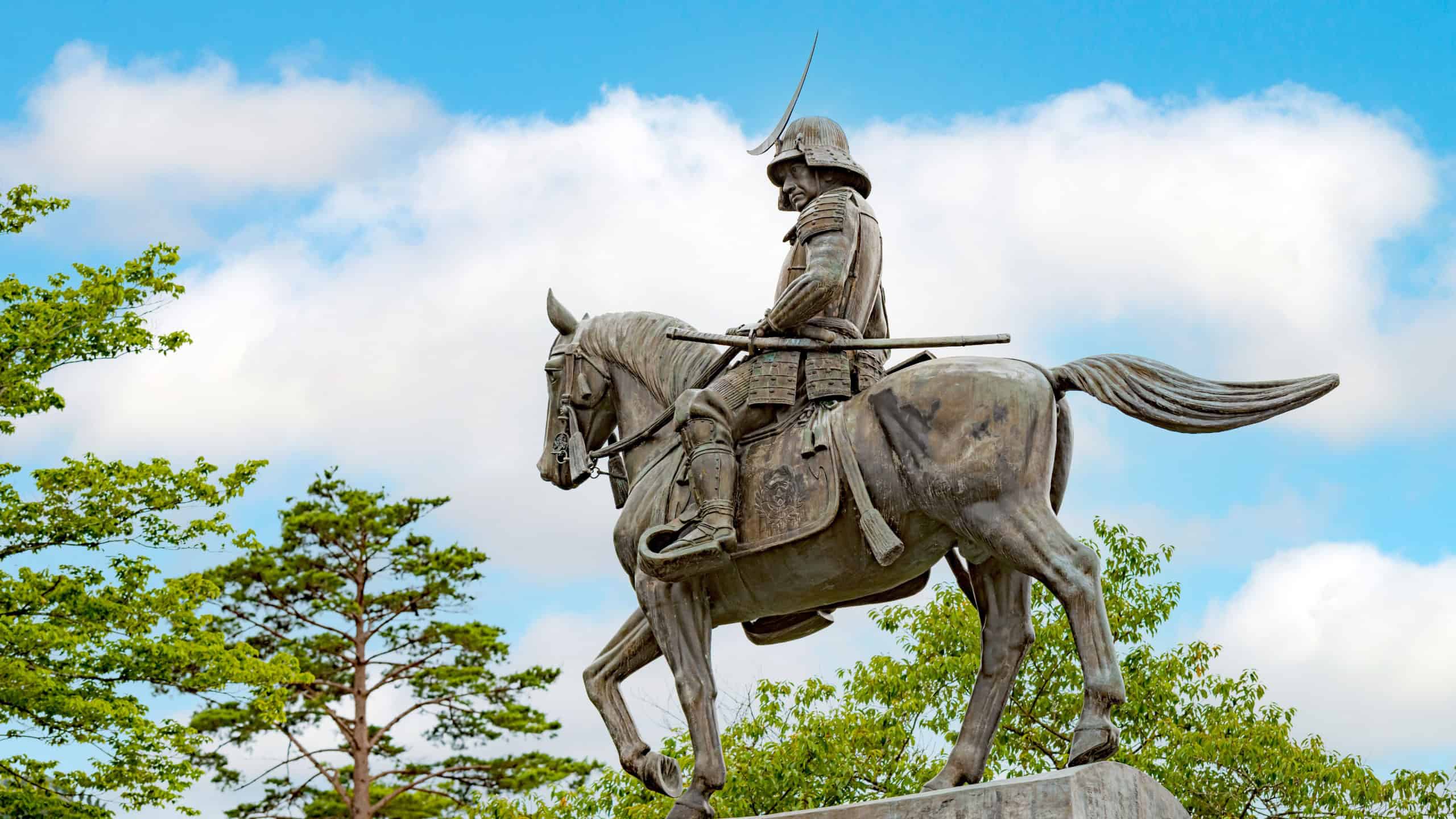Statue of samurai cavalier in Sendai castle