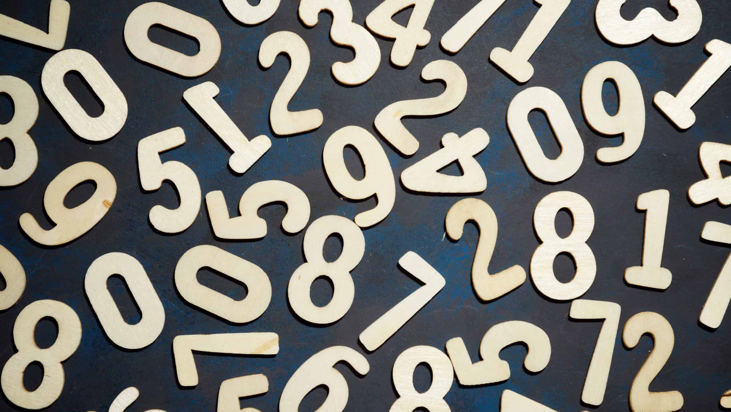 Wood numbers on a table.