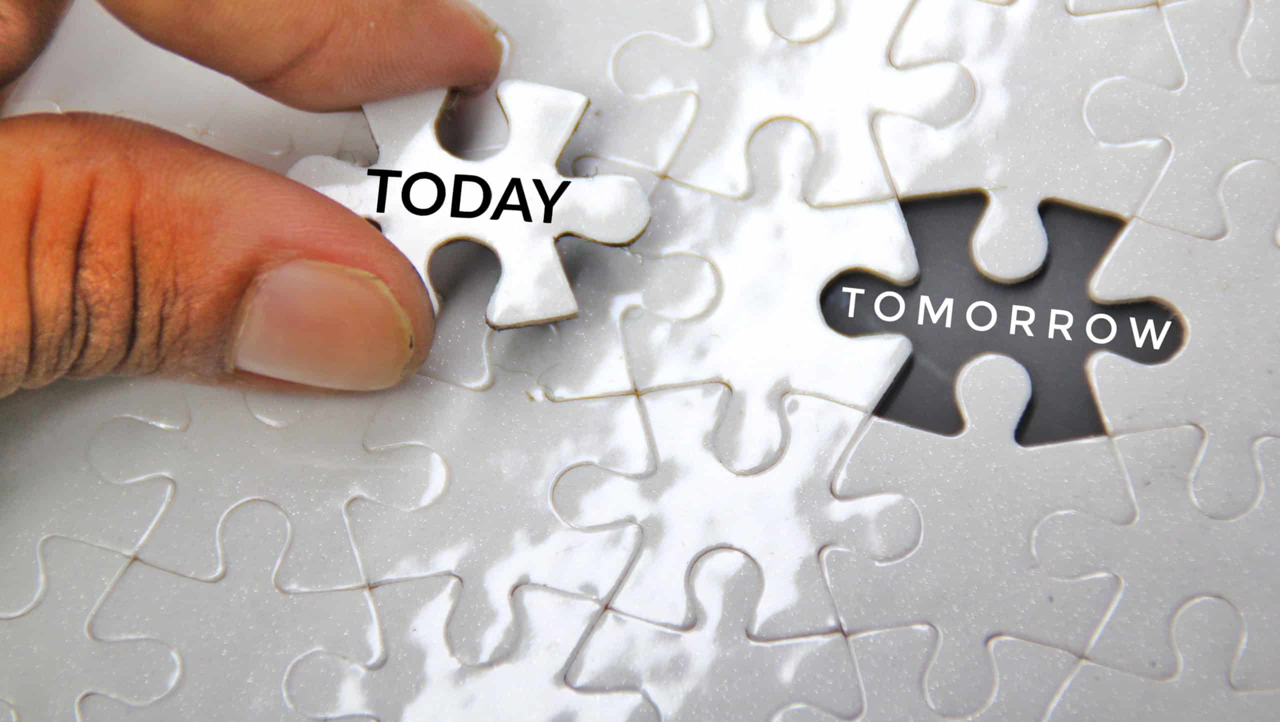 the concept of today and tomorrow with today's puzzle closes tomorrow. Selective focus.