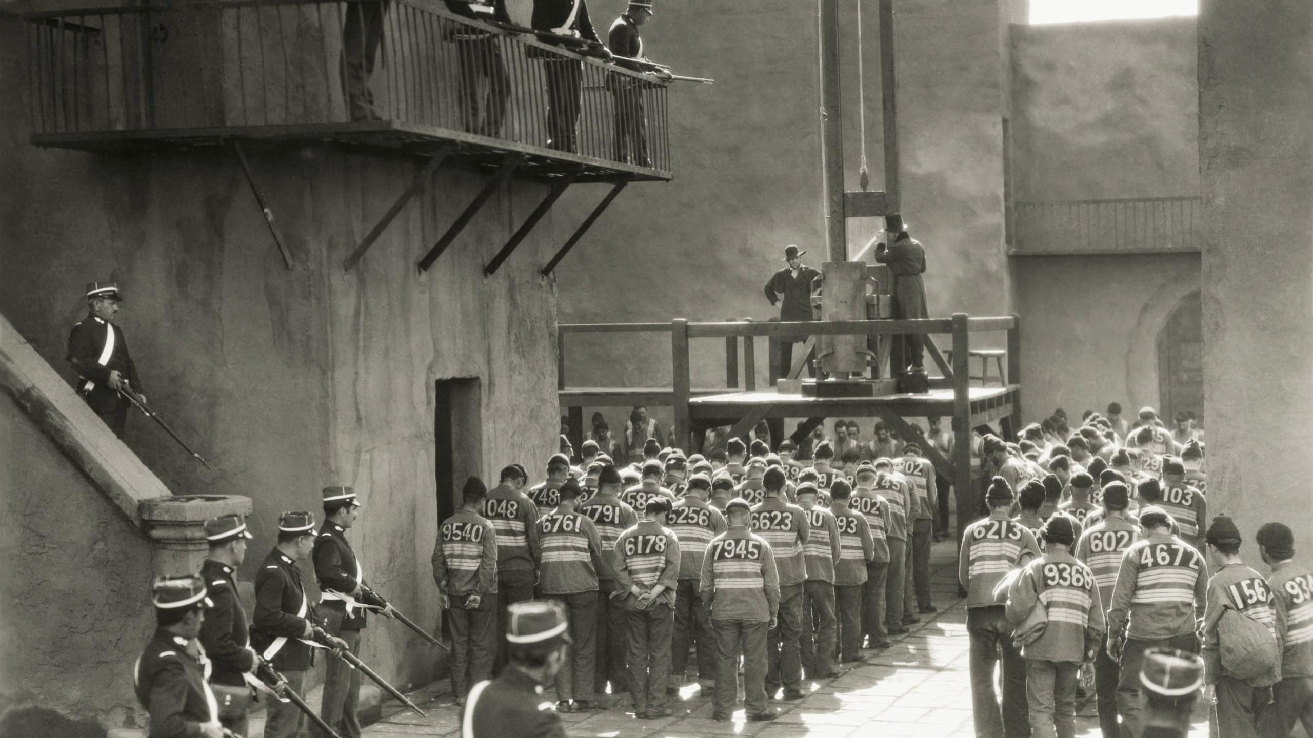 Prisoners prepare for execution by guillotine