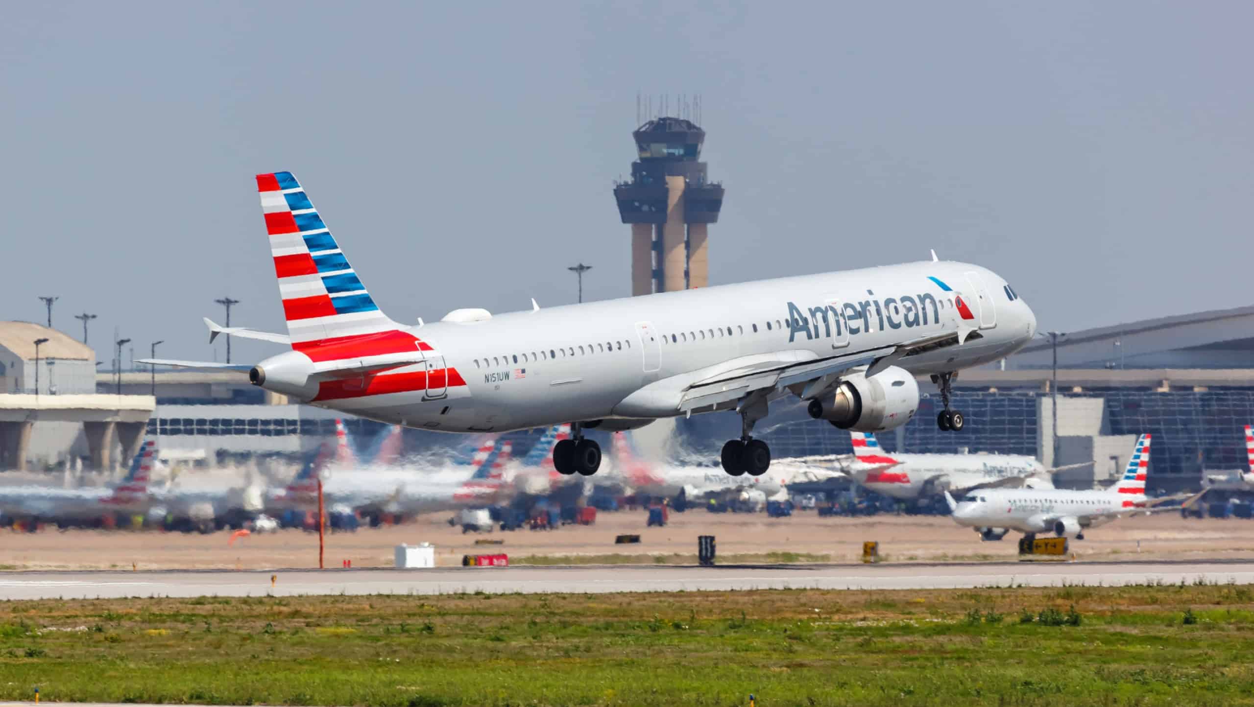 Dallas, United States - May 5, 2023: American Airlines Airbus A321 airplane at Dallas Fort Worth Airport (DFW) in the United States.