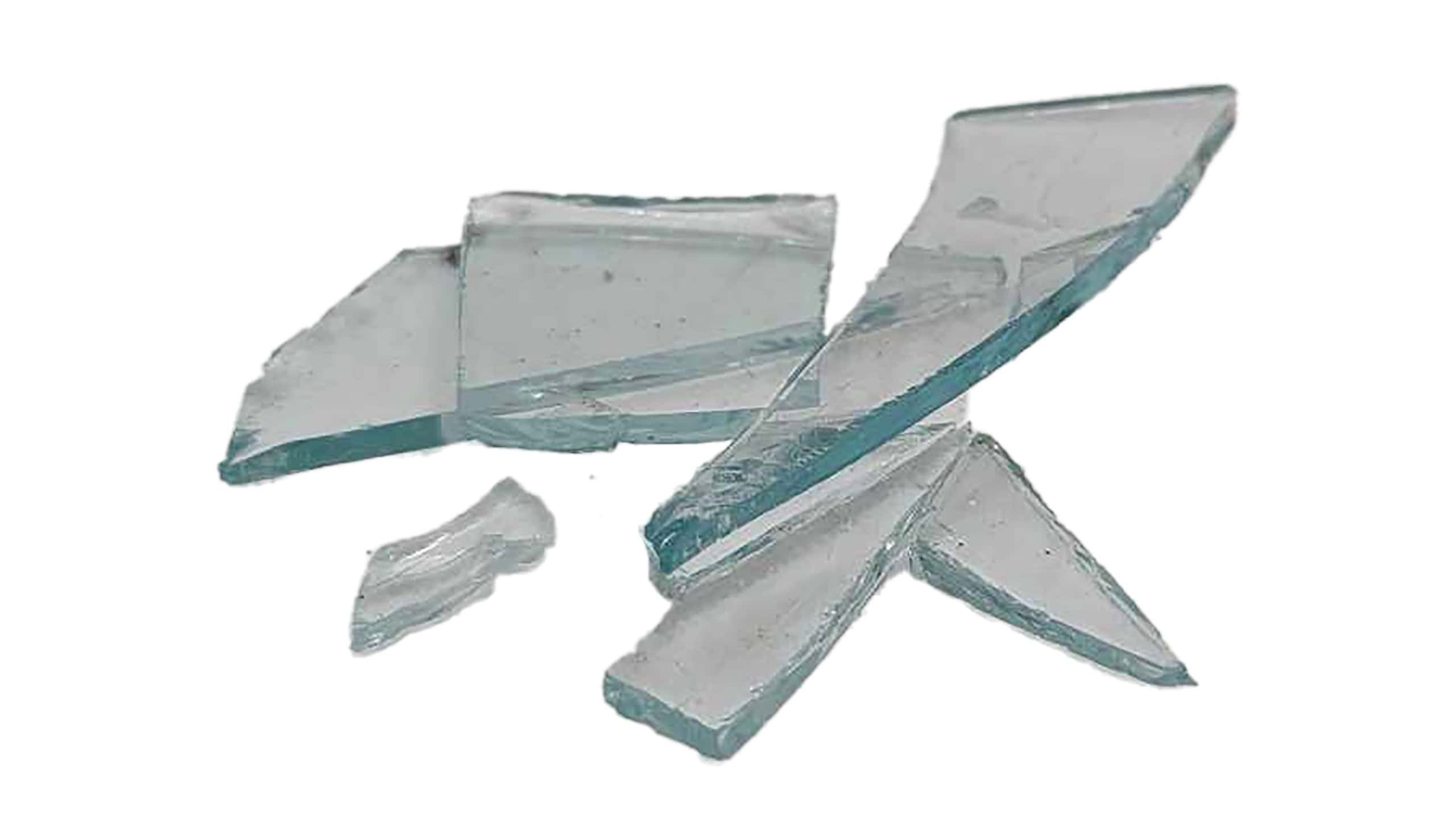 Broken pieces glass mirror isolated. Hole in glass isolated cracks on white. Broken glass texture with hole in center.