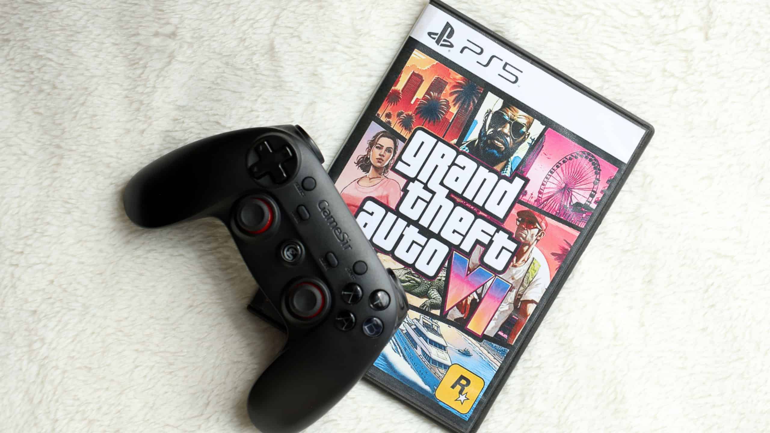 rand Theft Auto 6 PS5 video game disc box for console gaming.