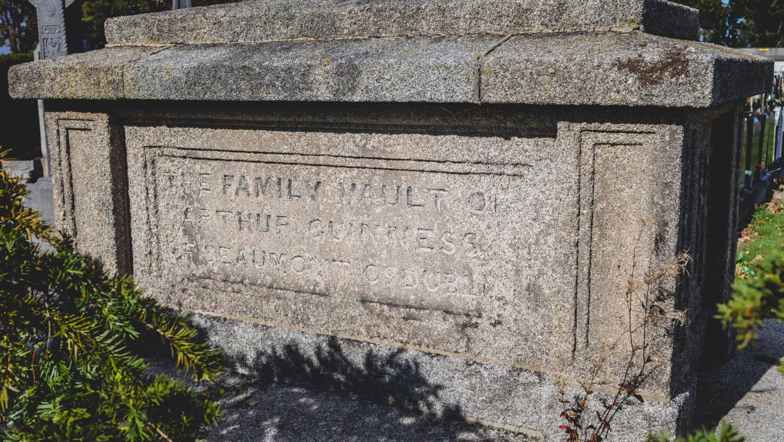 DUBLIN, IRELAND - SEPTEMBER 21, 2018: The family vault of Arthur Guinness in Glasnevin Cemetery, a historic resting place of the famous brewing dynasty.
