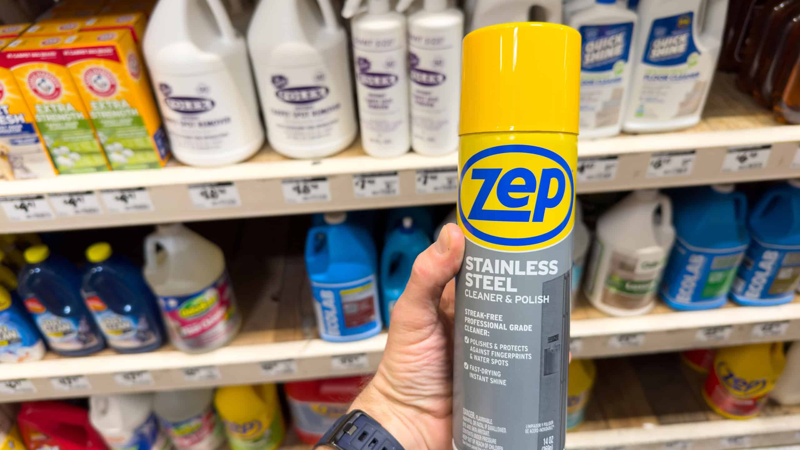 Los Angeles, CA - Jan 22, 2025: Can of Zep brand Stainless Steel cleaner and polish spray.