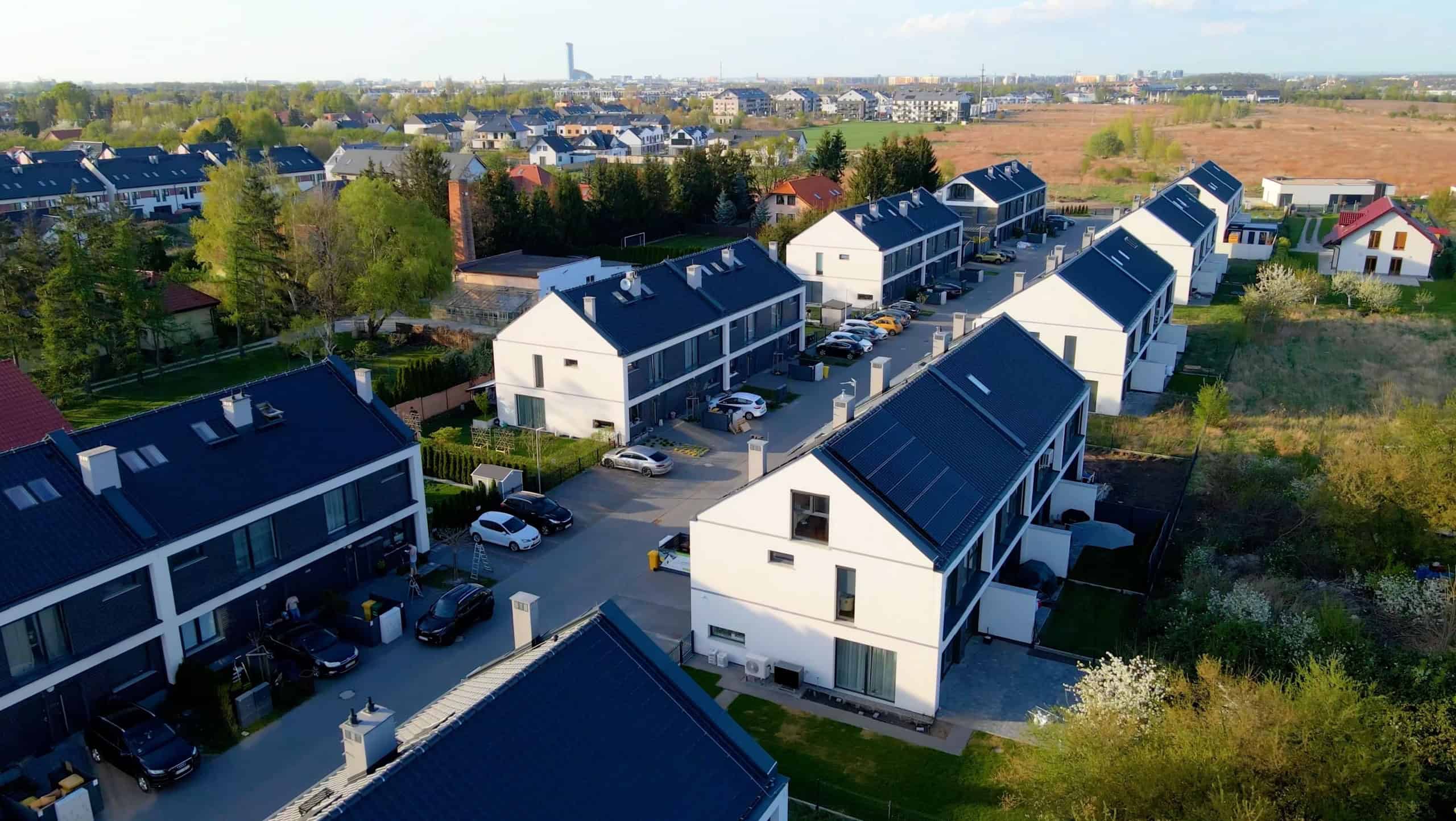 Modern area houses streets townhouse nature city