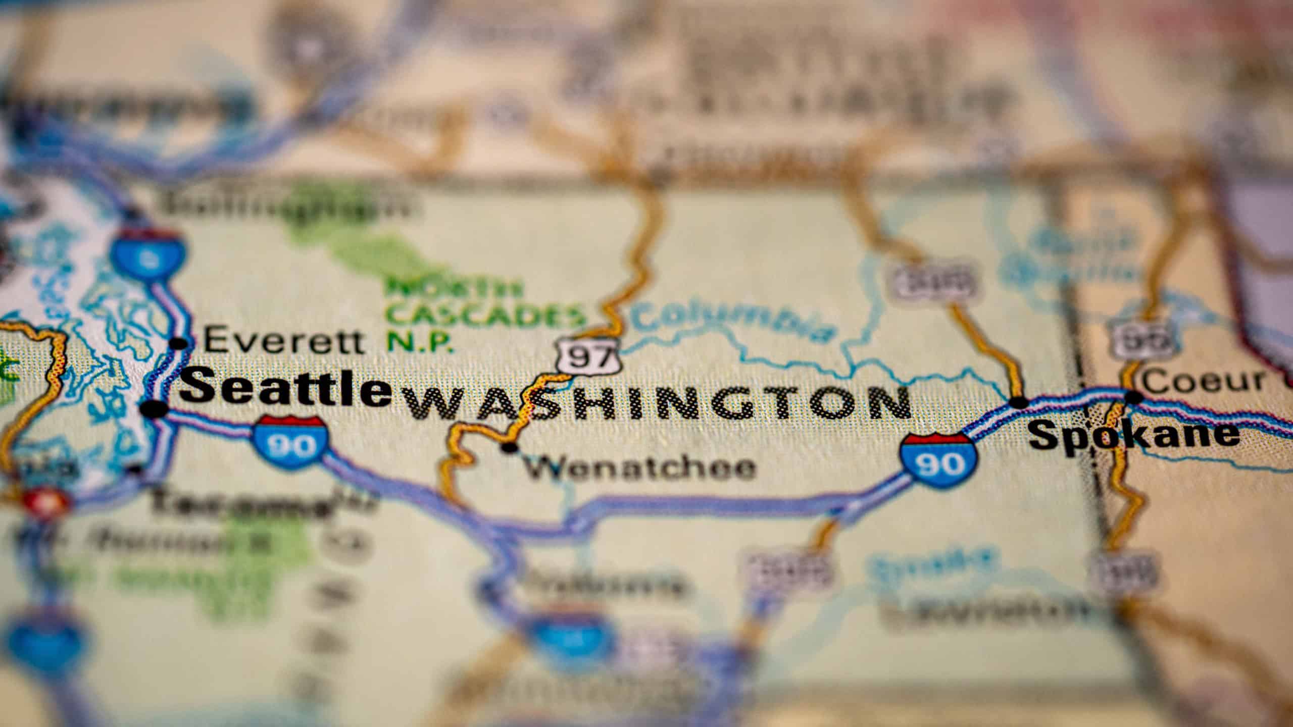 View of Washington State in the United States on map.