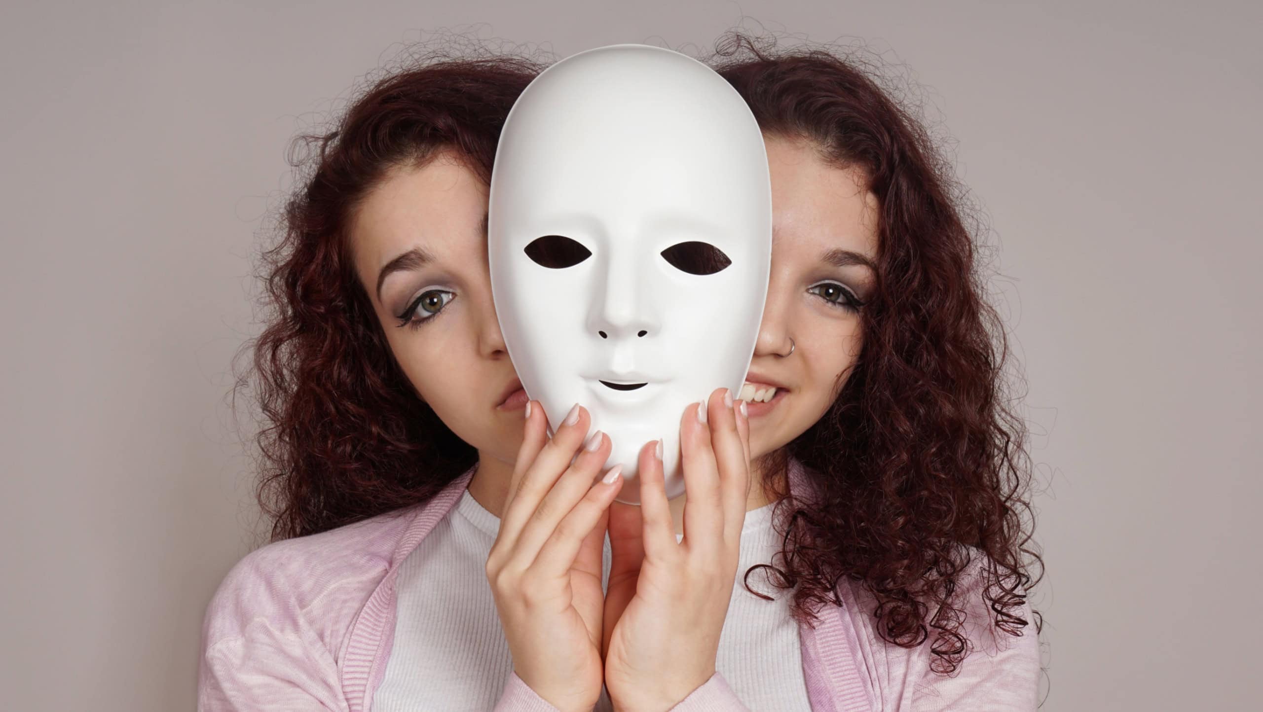 two-faced woman manic depression concept
