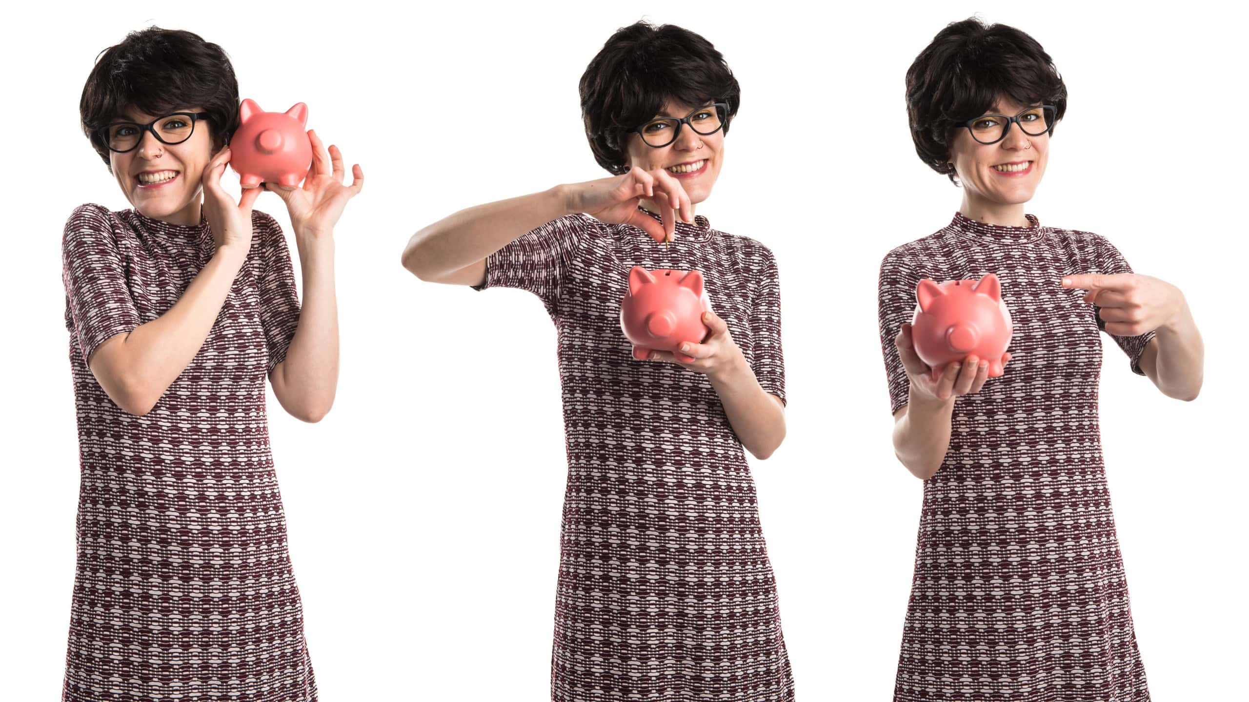 1960s girl holding a piggybank