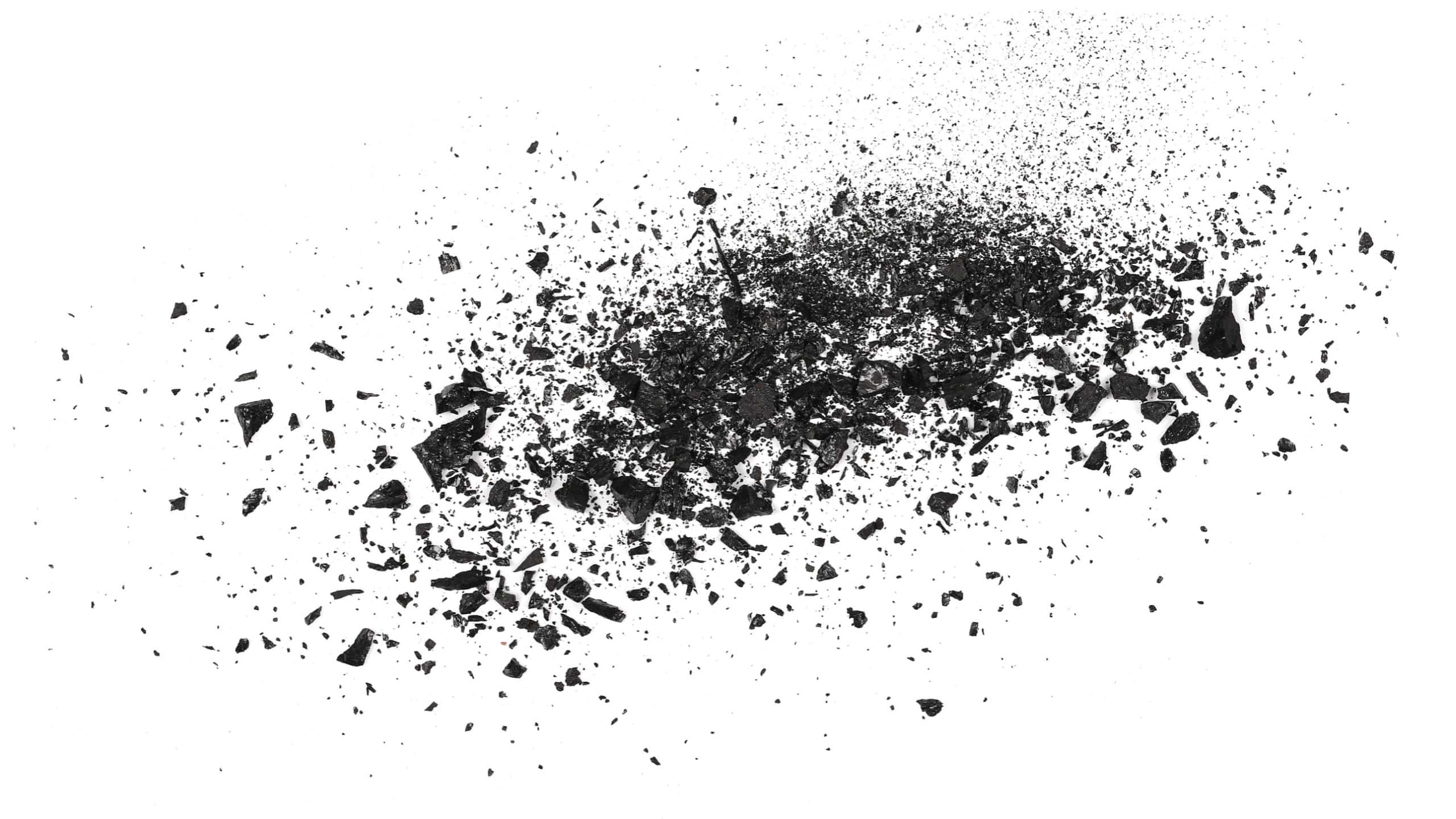 Pile black coal isolated on white texture
