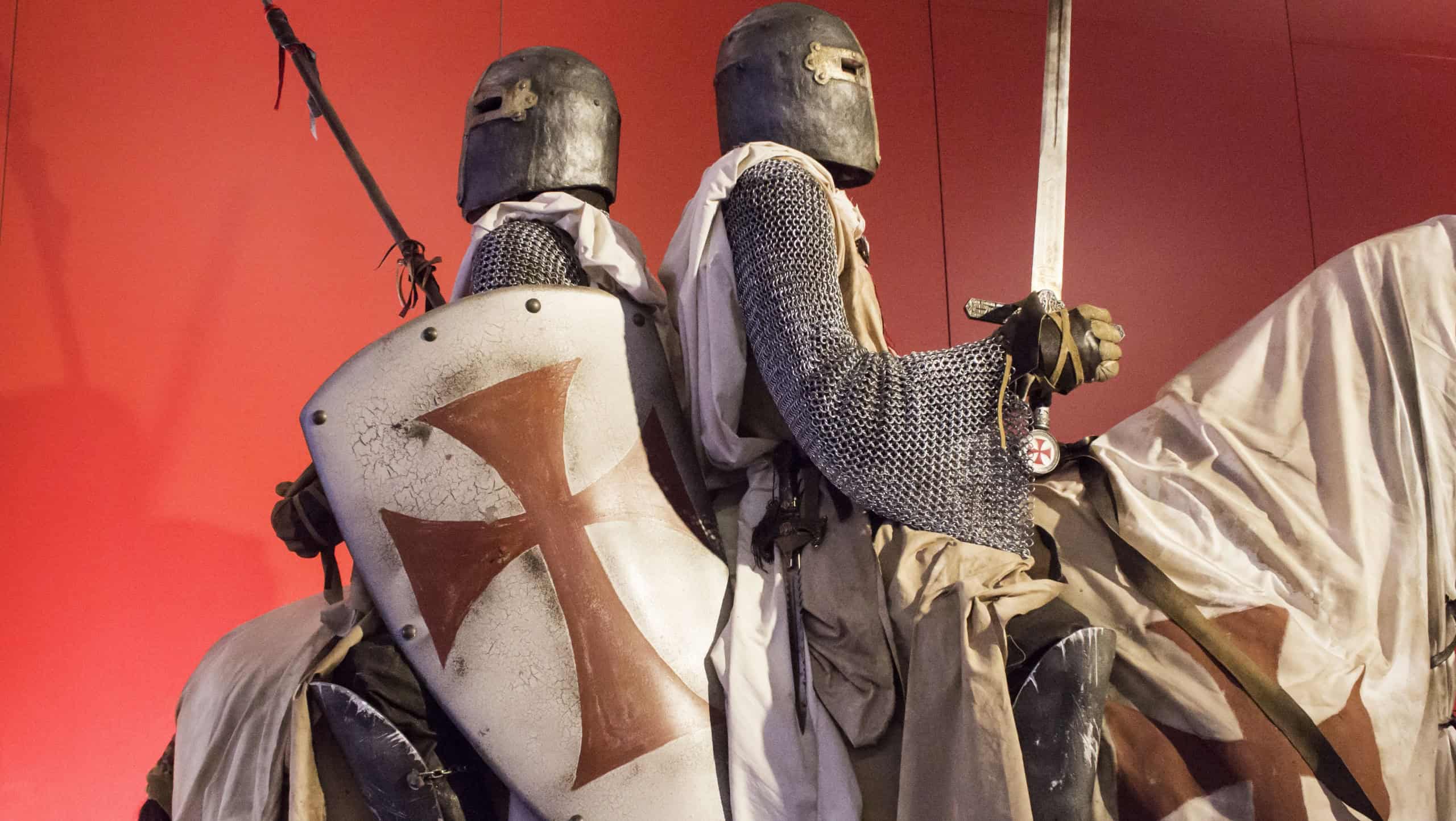 Knights Templar with armor on horse, history and war