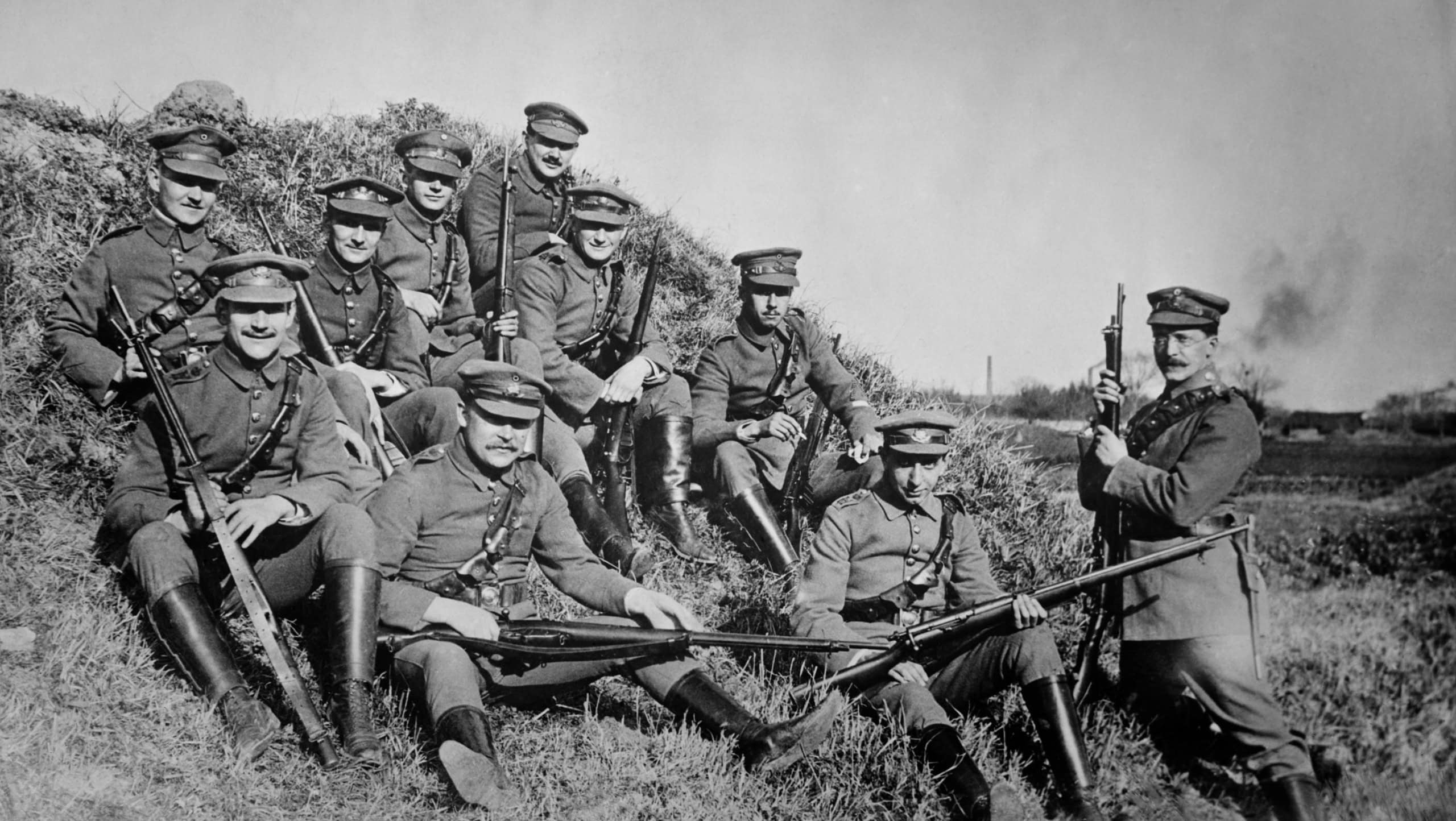 World War 1 in East Asia. Some of the 3,000 German defenders of Tsingtao, a German colony seized from China in 1897. For six weeks they resisted 50,000 Japanese soldiers. The Battle ended with 200 Ger