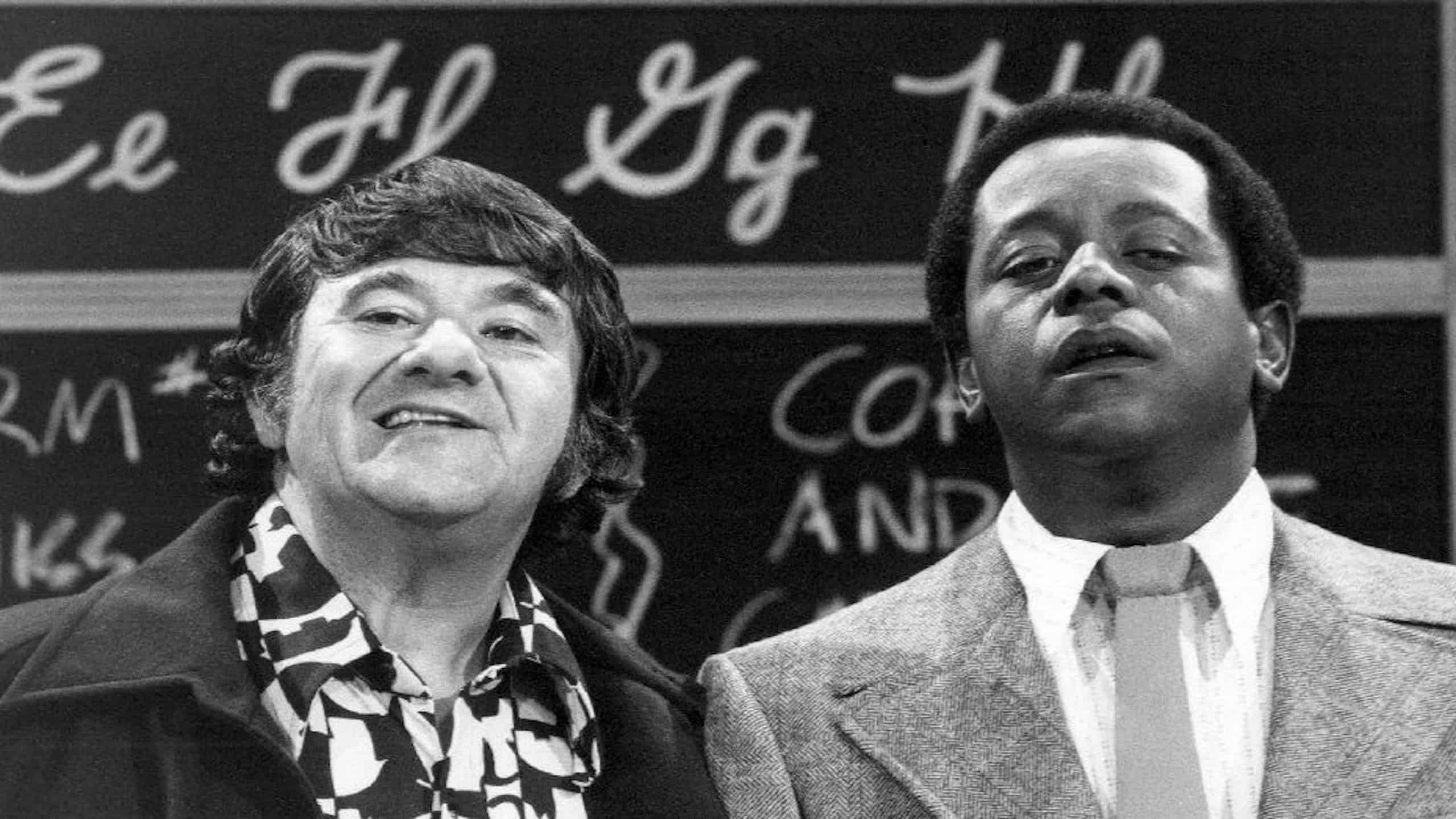 Photo of comedians Buddy Hackett and Flip Wilson from The Flip Wilson Show.