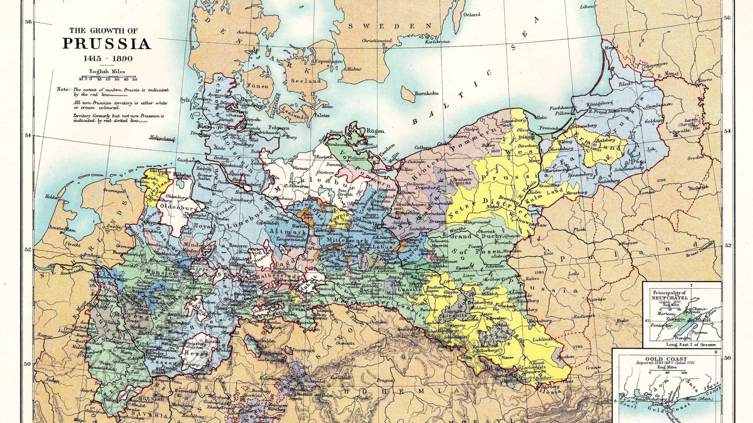 Prussia circa 1890 CE, showing changes from 1415-1890