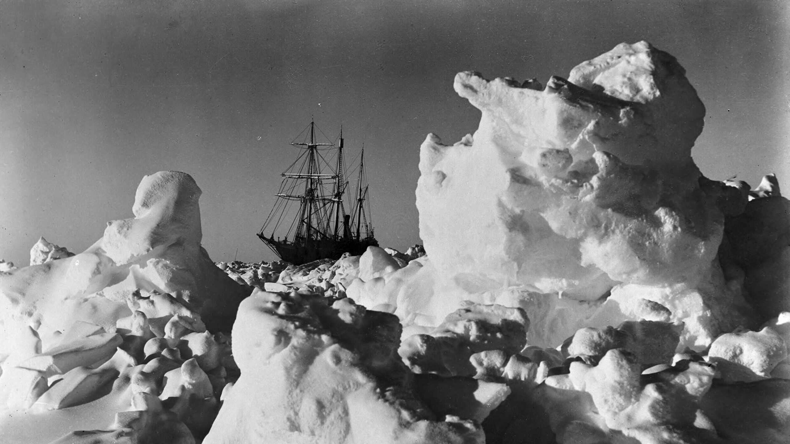 HMS Endurance trapped in Antarctic pack ice.