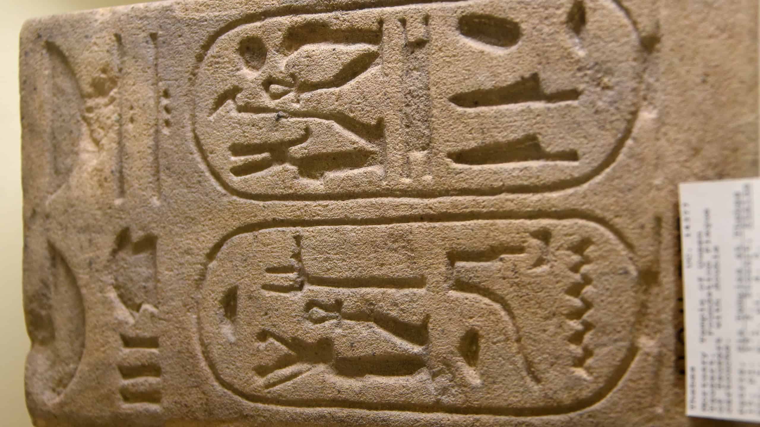 Foundation plaque bearing the double cartouches of Queen Twosret. From the mortuary temple of Queen Twosret (Tawesret, Tausret) at Thebes, Egypt.