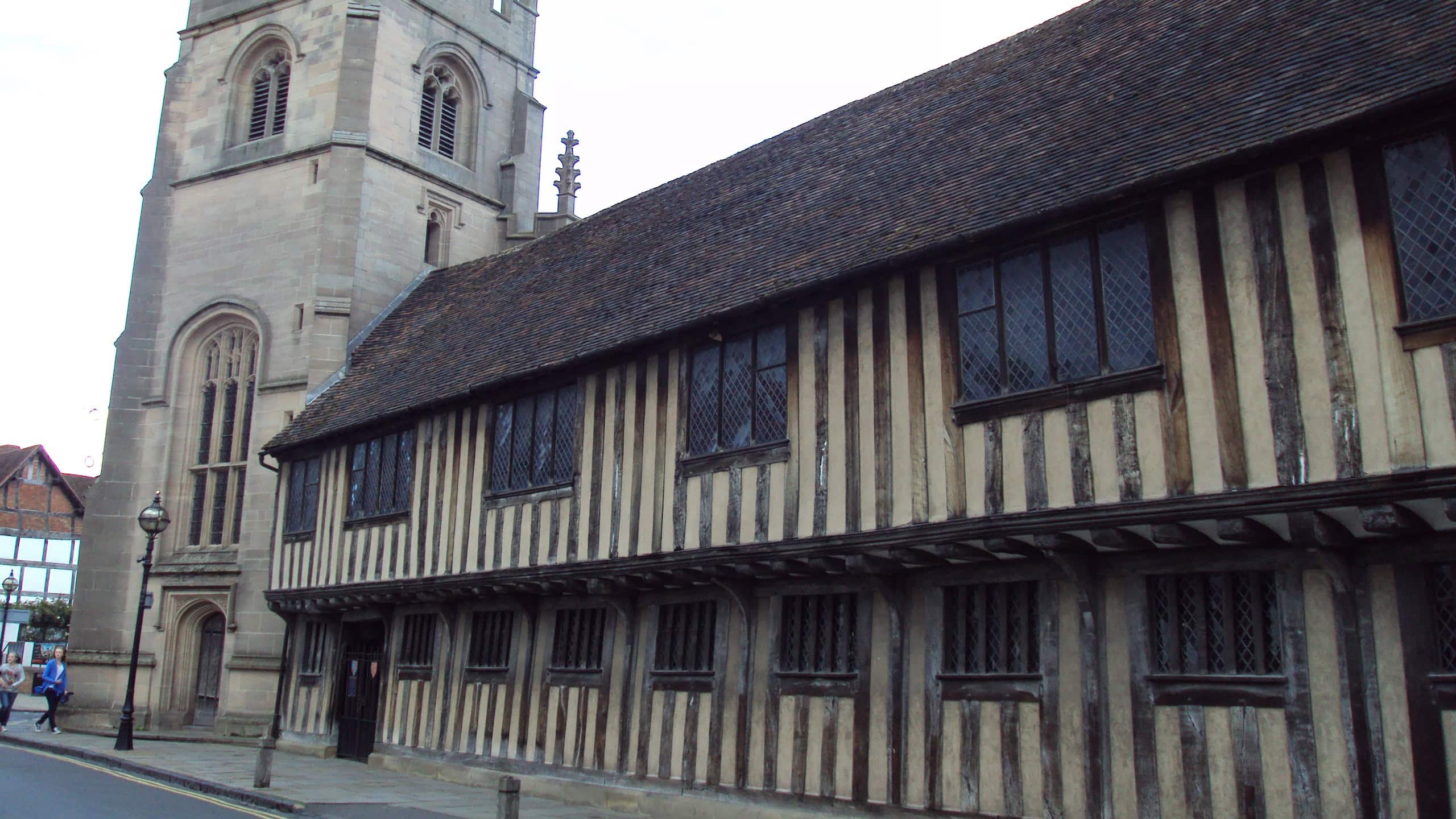Guild Chapel & King Edward VI Grammar School as seen from Church Street, Stratford-upon-Avon, England.