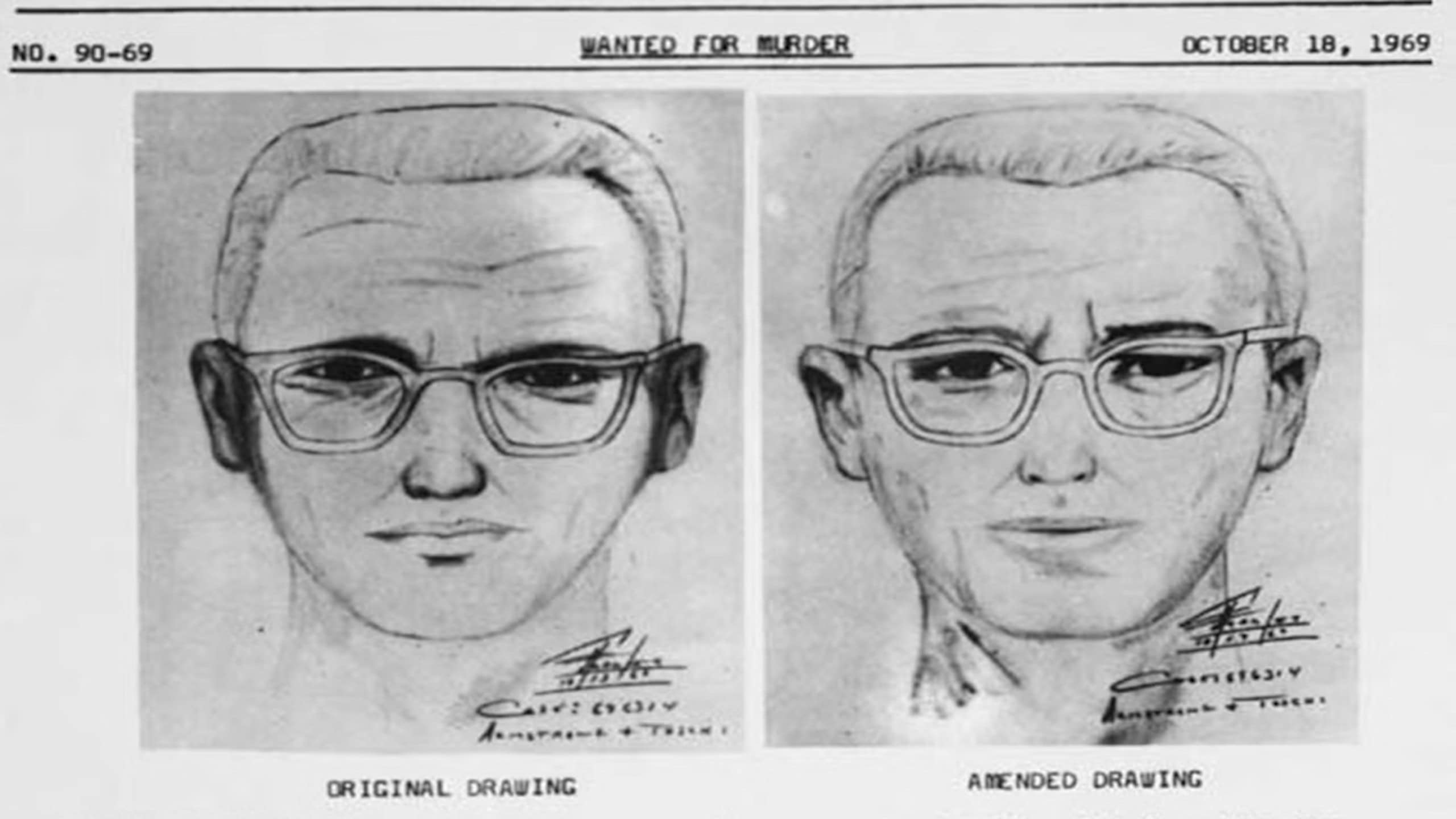 This is a wanted poster created by the San Francisco Police Department in October 1969, giving information on the Zodiac Killer and featuring two sketches of him that were made by witnesses of his murder of Paul Stine.