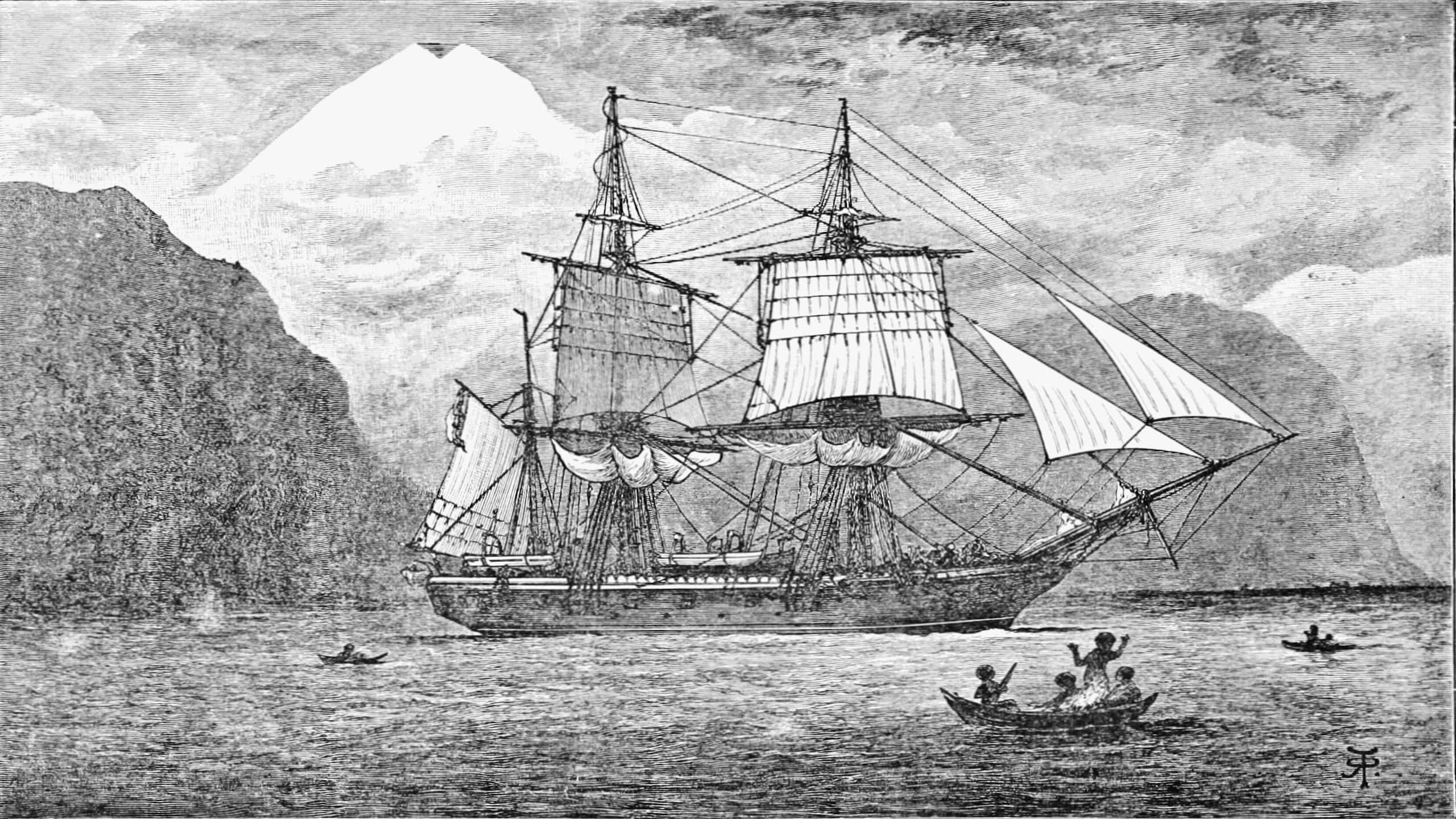 HMS Beagle in the straits of magellan