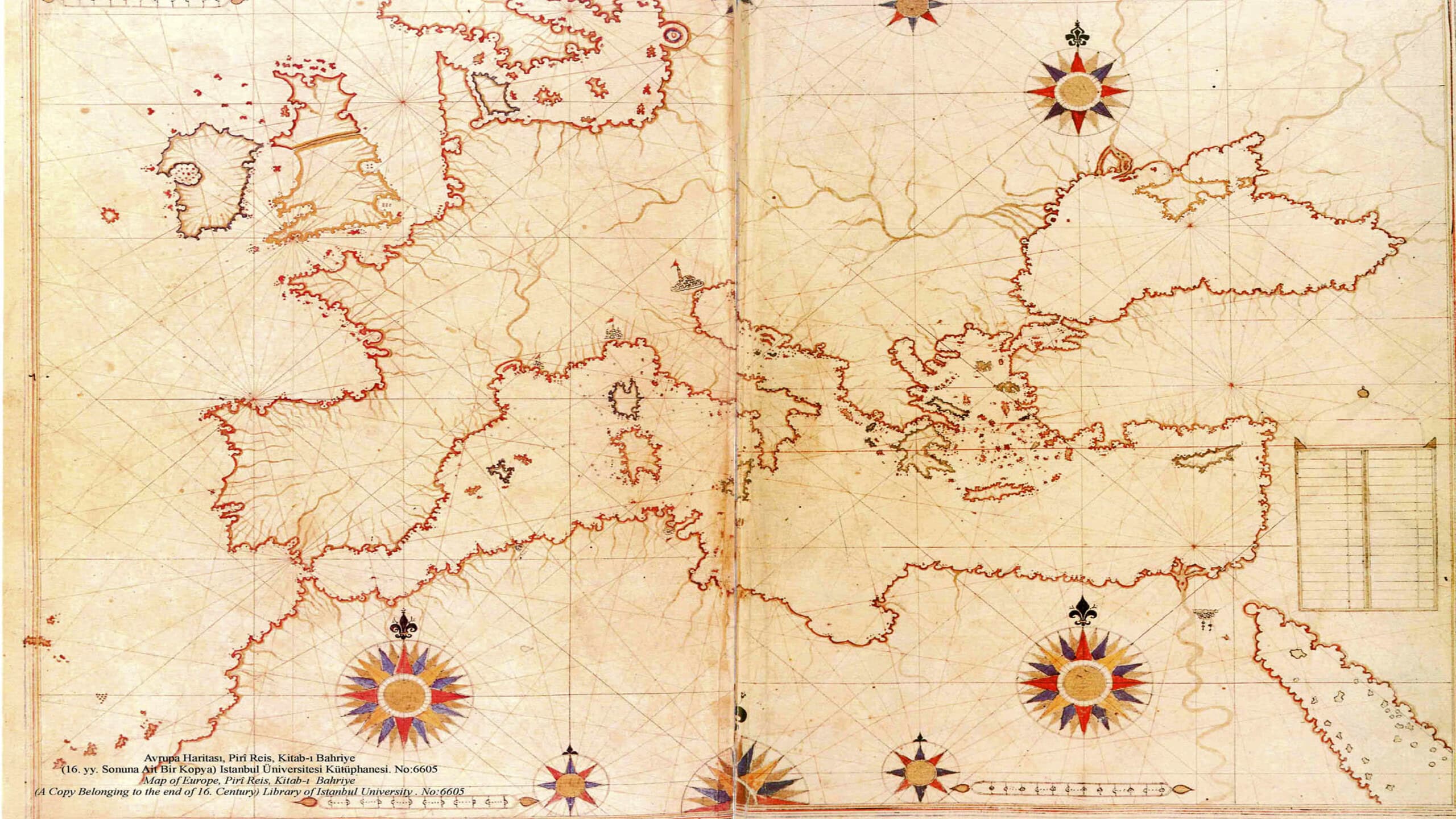 Piri Reis map of Europe and the Mediterranean Sea