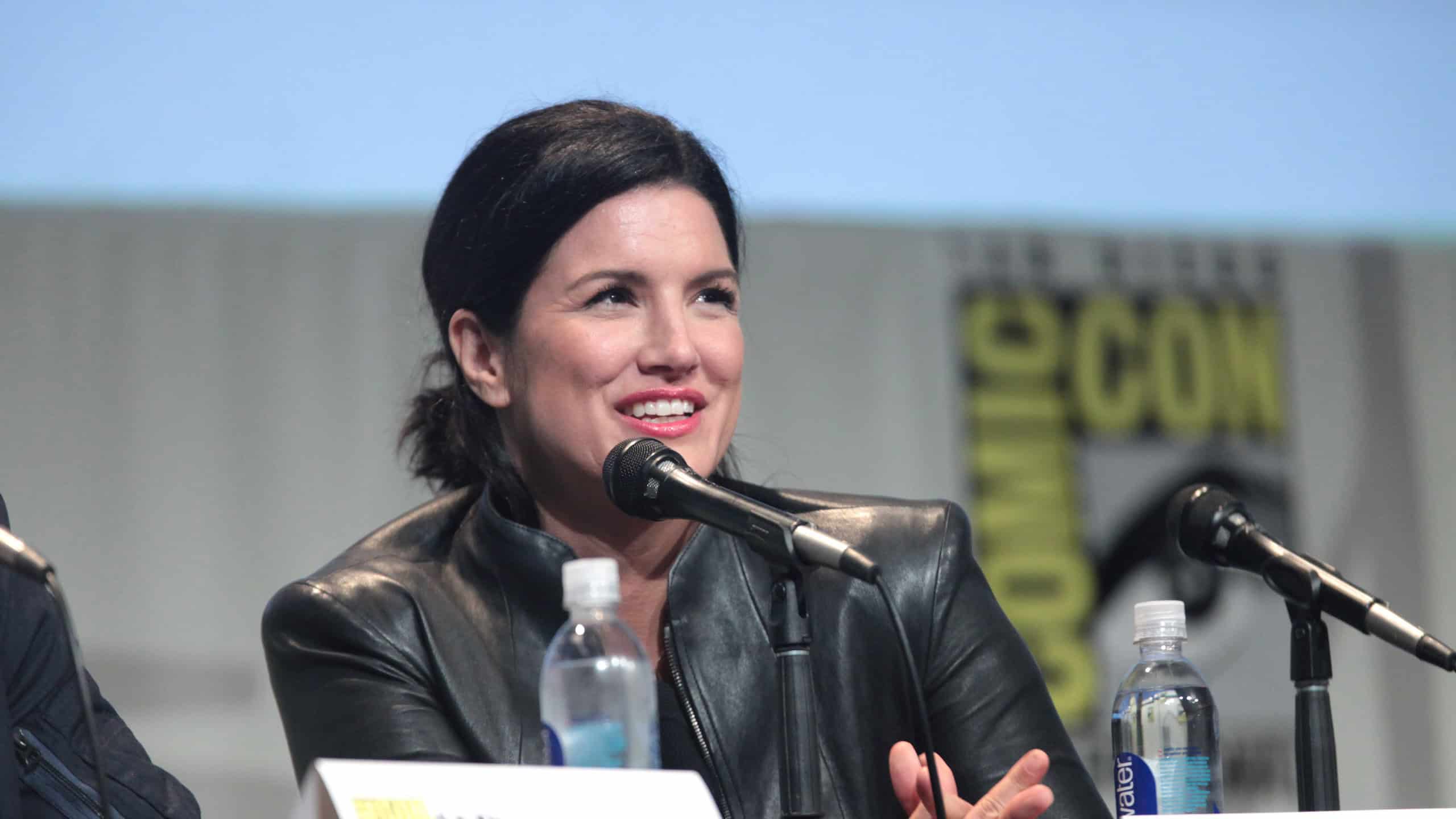 Gina Carano speaking at the 2015 San Diego Comic Con International, for "Deadpool", at the San Diego Convention Center in San Diego, California.