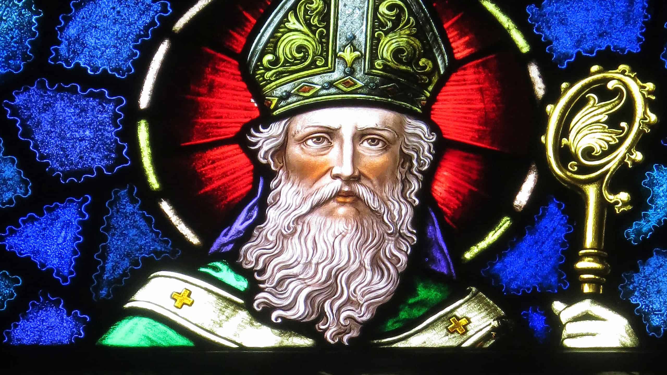 Saint Patrick Catholic Church (Junction City, Ohio) - stained glass, Saint Patrick - detail.