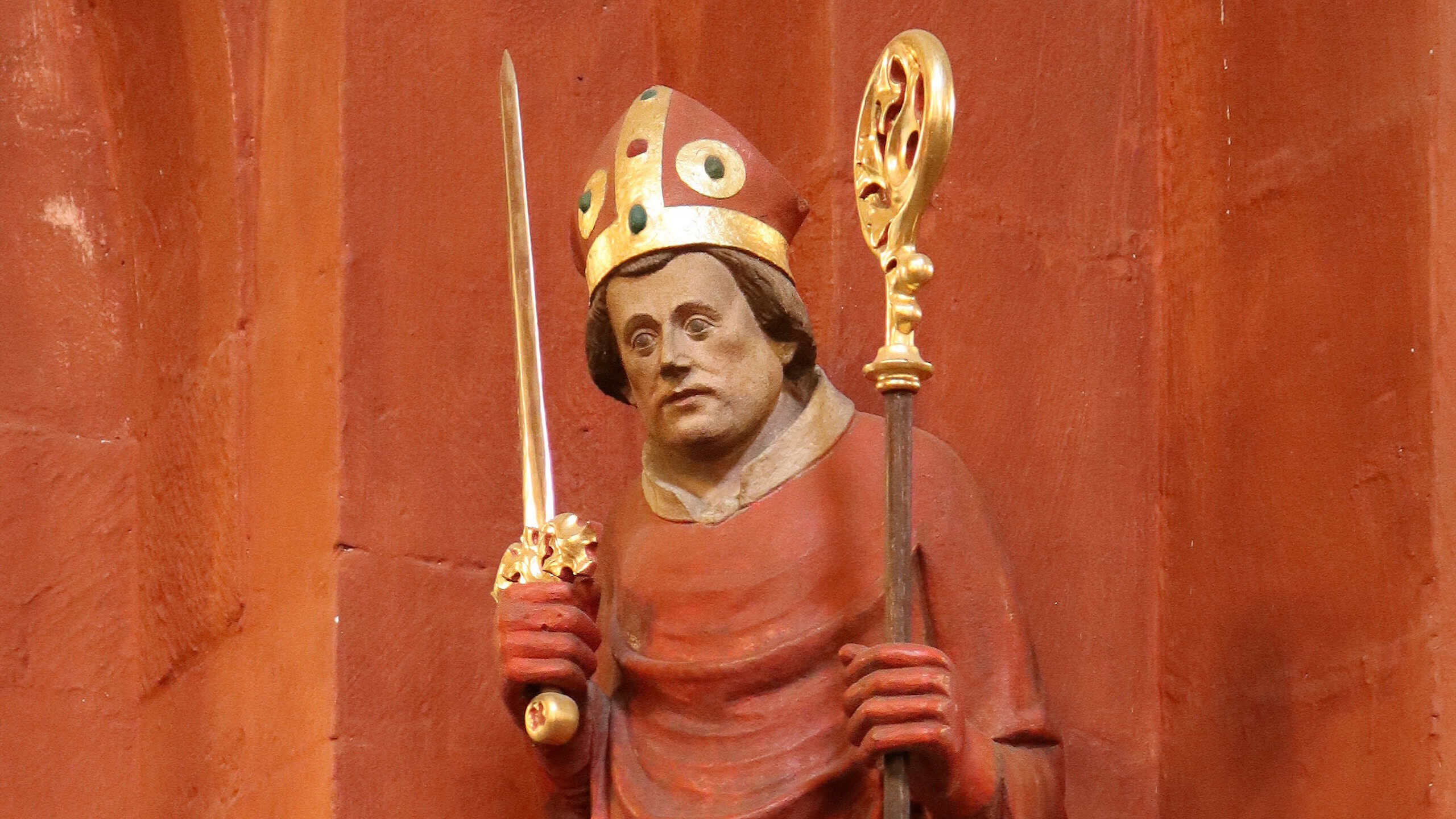 Medieval statue (1370-1380) of Thomas Becket in former Cistercian monastery for nuns in Sankt Thomas, Germany.