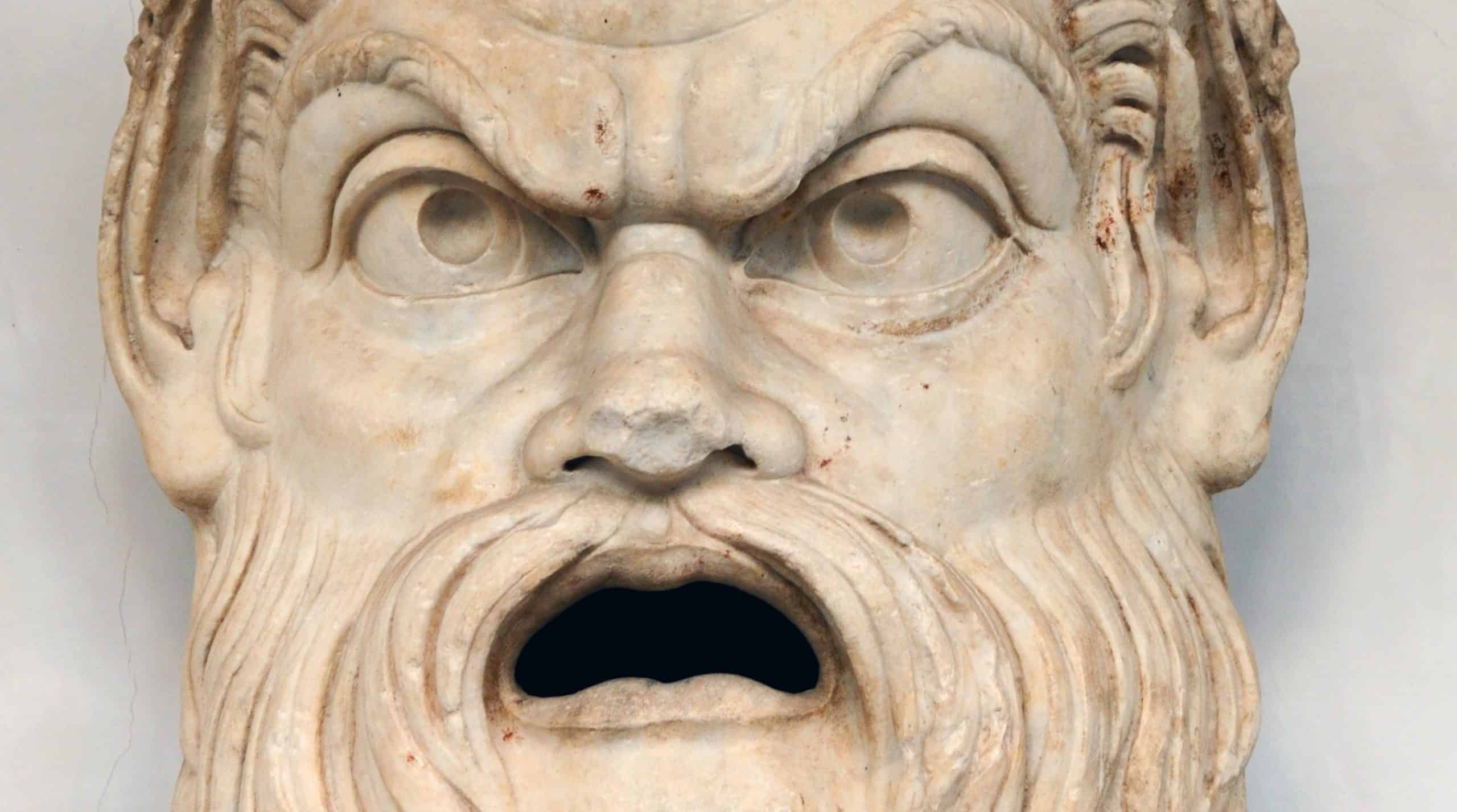 Sculptures of Roman theater masks in Baths of Diocletian