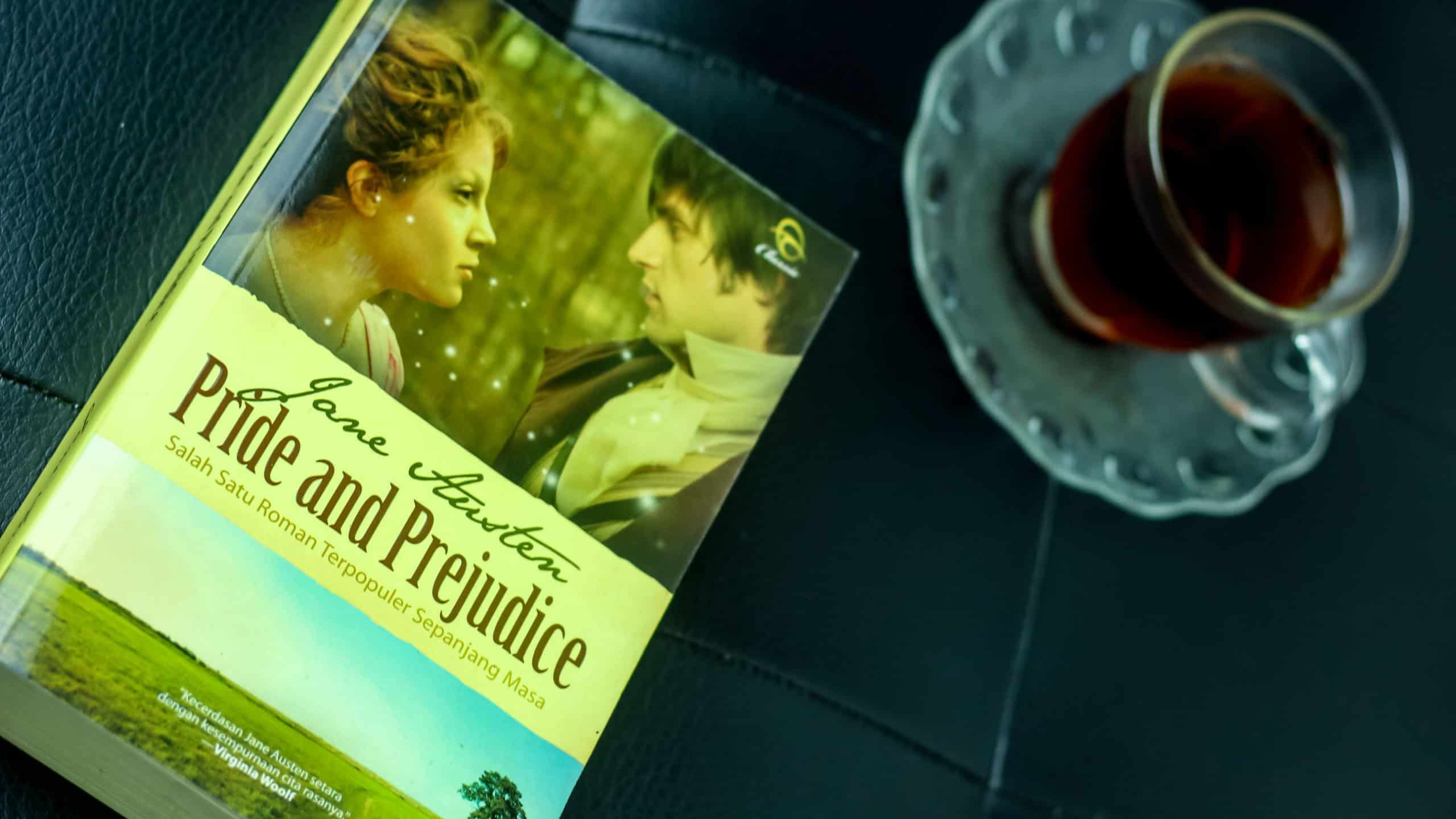 Leisure Activity with Tea and Book, Pride and Prejudice from Jane Austen