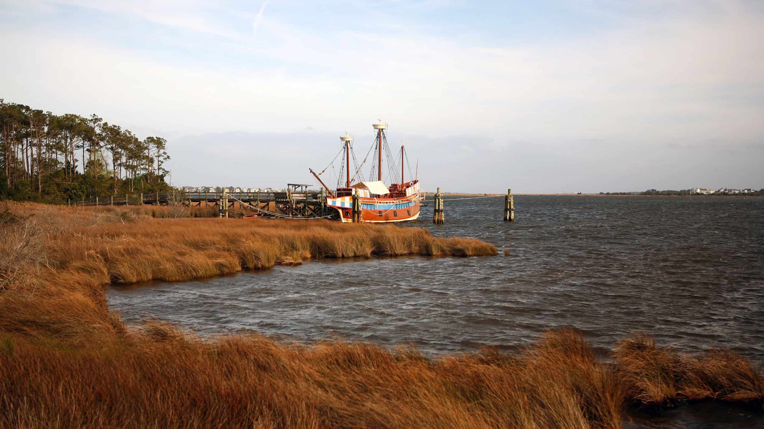 Marshlands of Roanoke Island Festival Park, Outerbanks NC, USA. Soft blurry background.