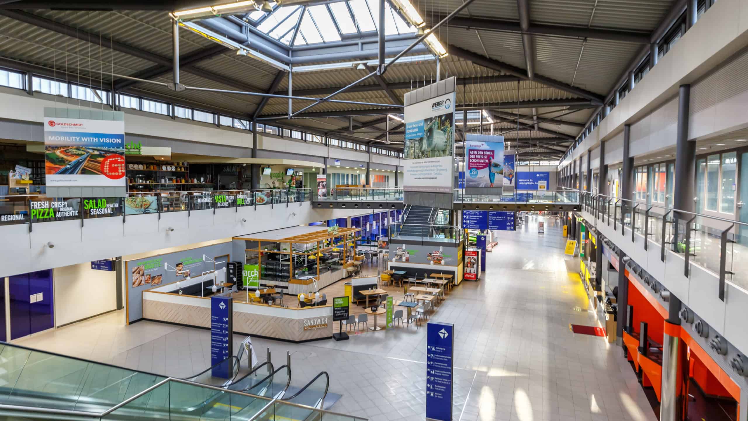 Terminal building of Leipzig Halle LEJ Airport in Germany.