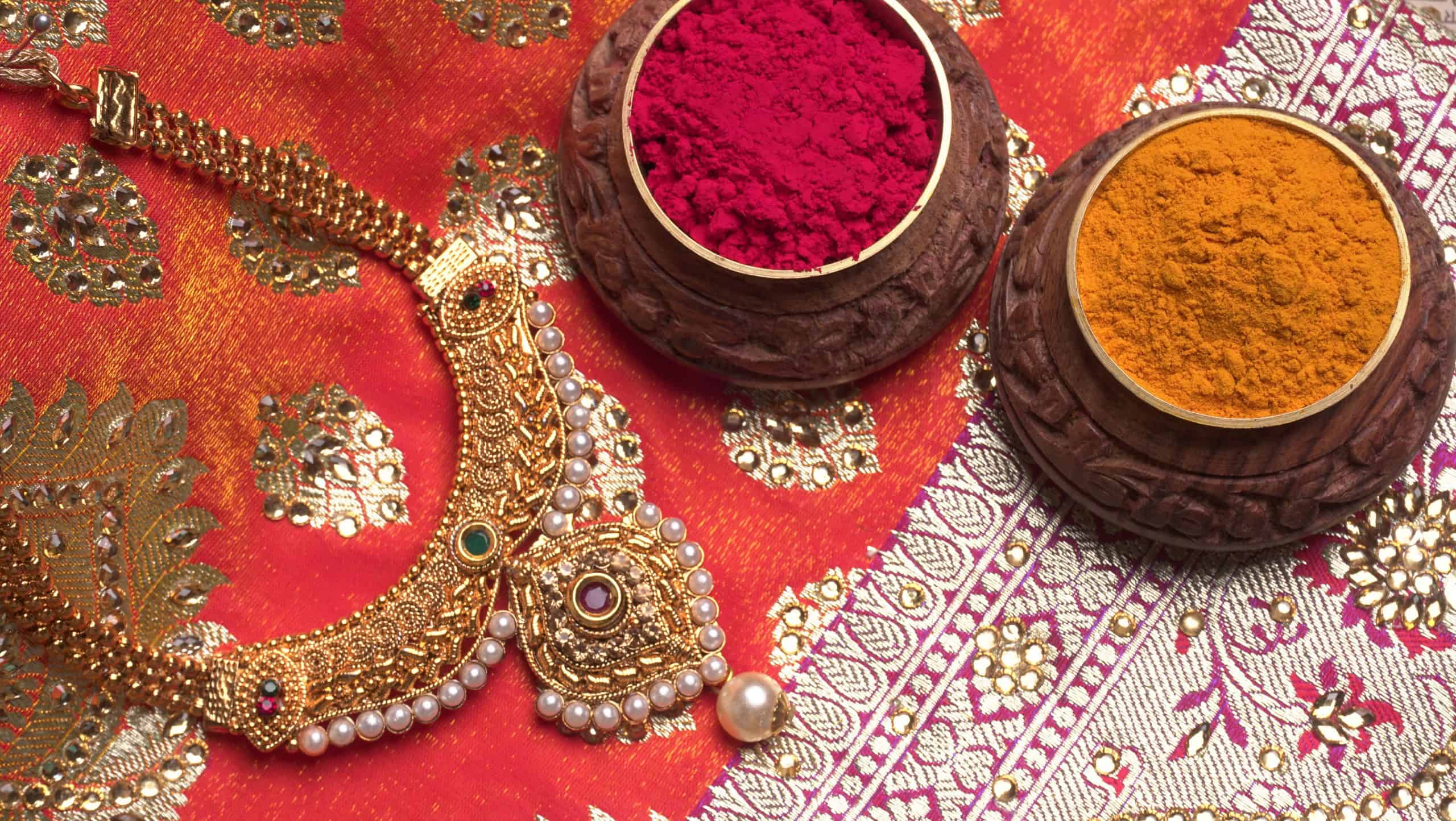 Indian Traditional gold Jewelry on beautiful background.