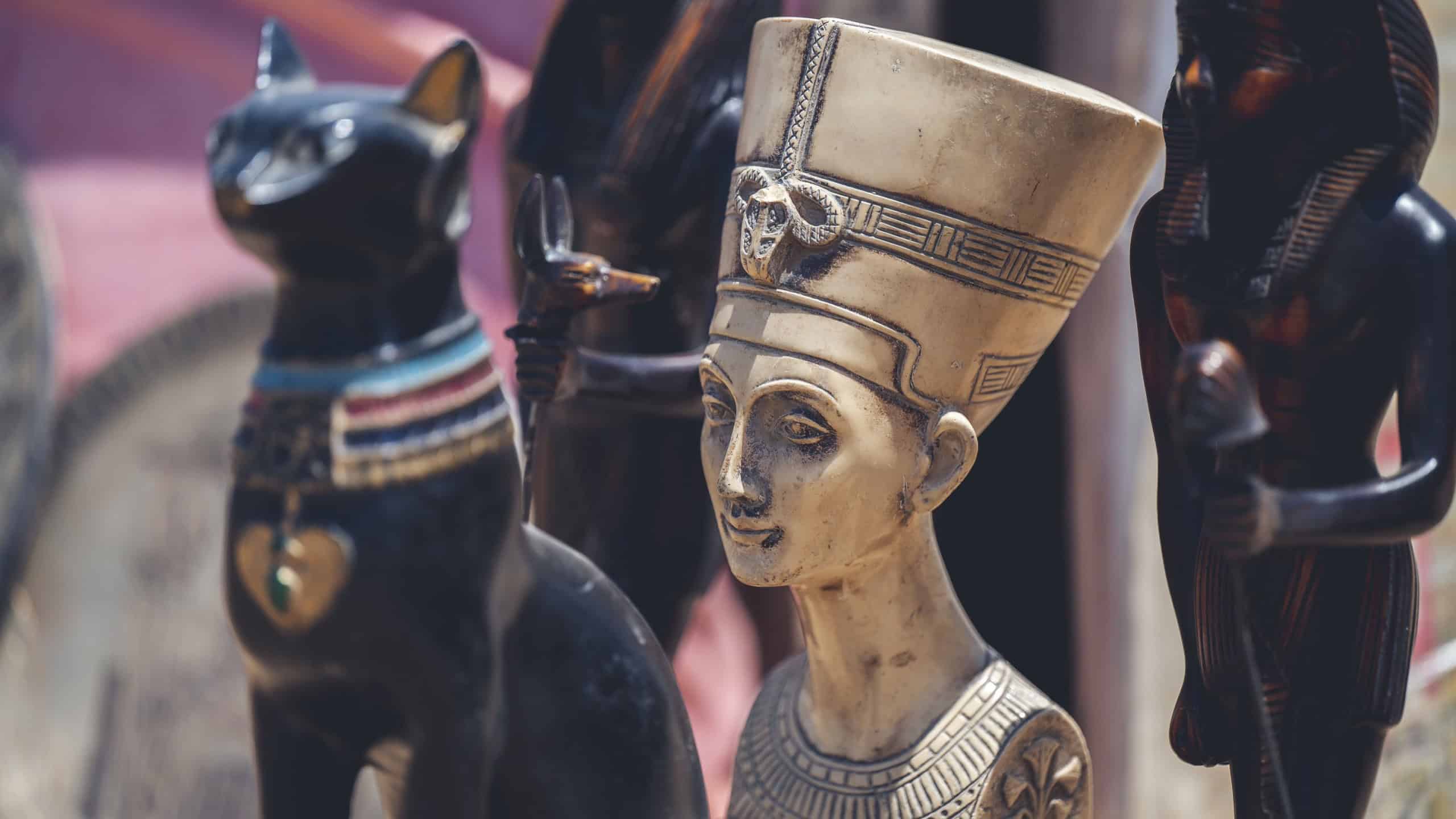 CAIRO, EGYPT - Jun 06, 2021: A soft focus of Queen Nefertiti at an Egyptian souvenir market in Cairo, Egypt
