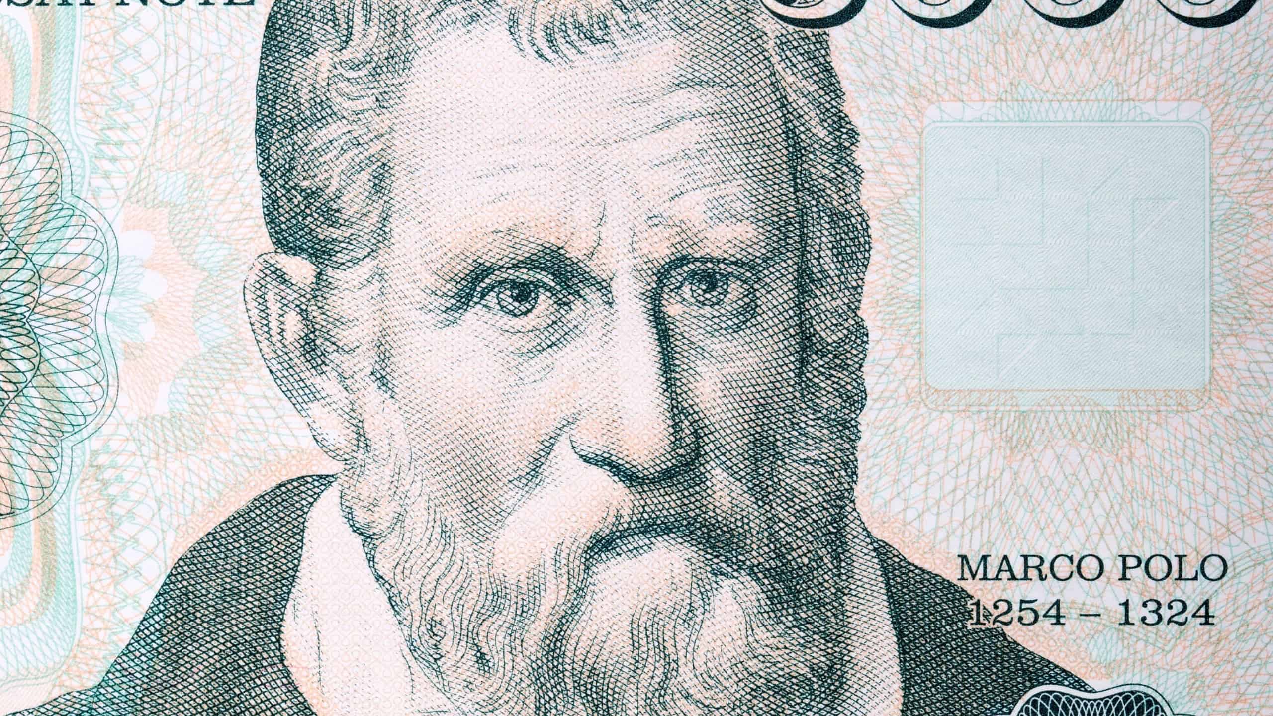 Marco Polo a portrait from Italian money