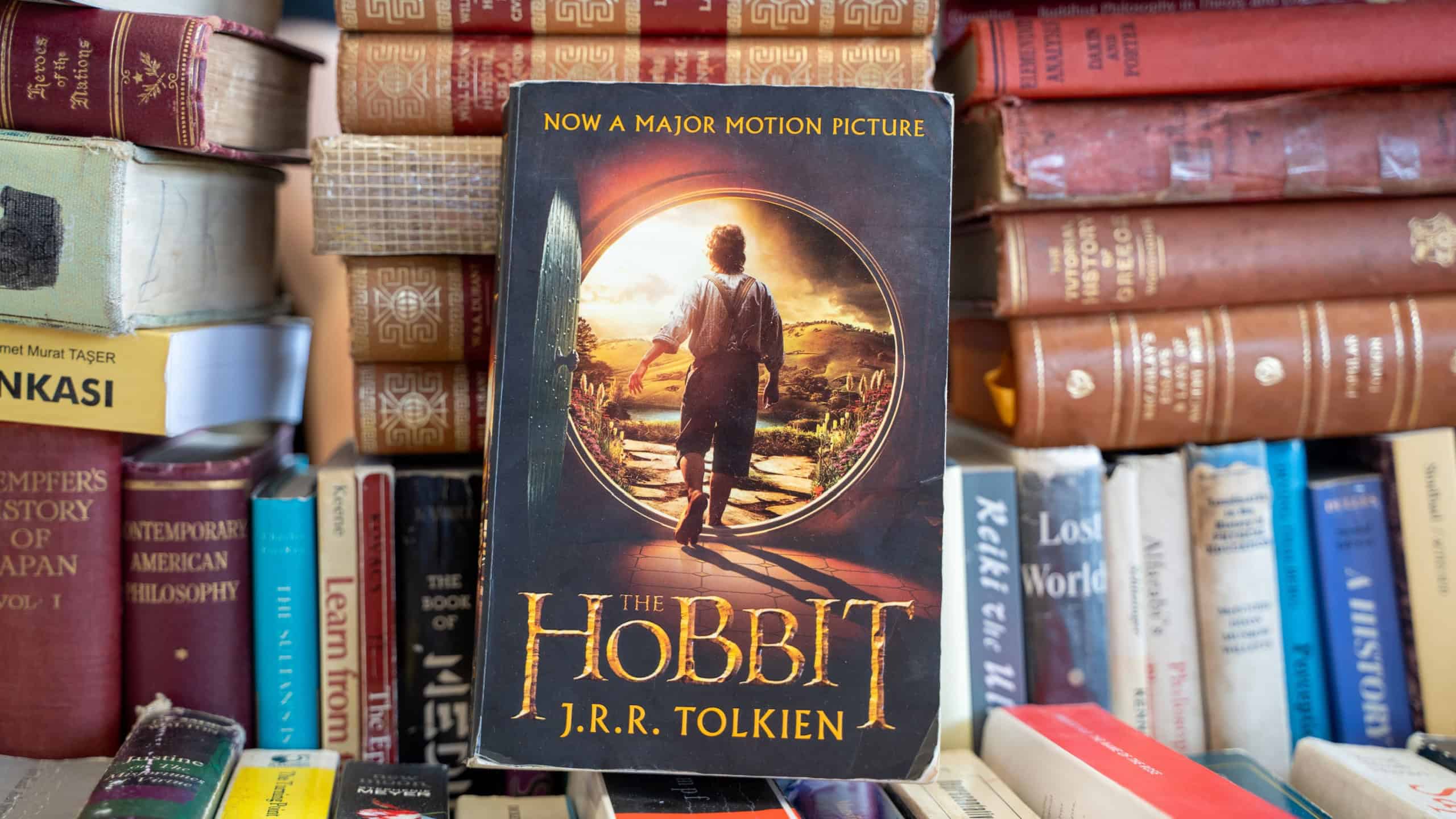 The Hobbit book by J.R.R. Tolkien at the flea market. Ankara, Turkey - August 6, 2023.