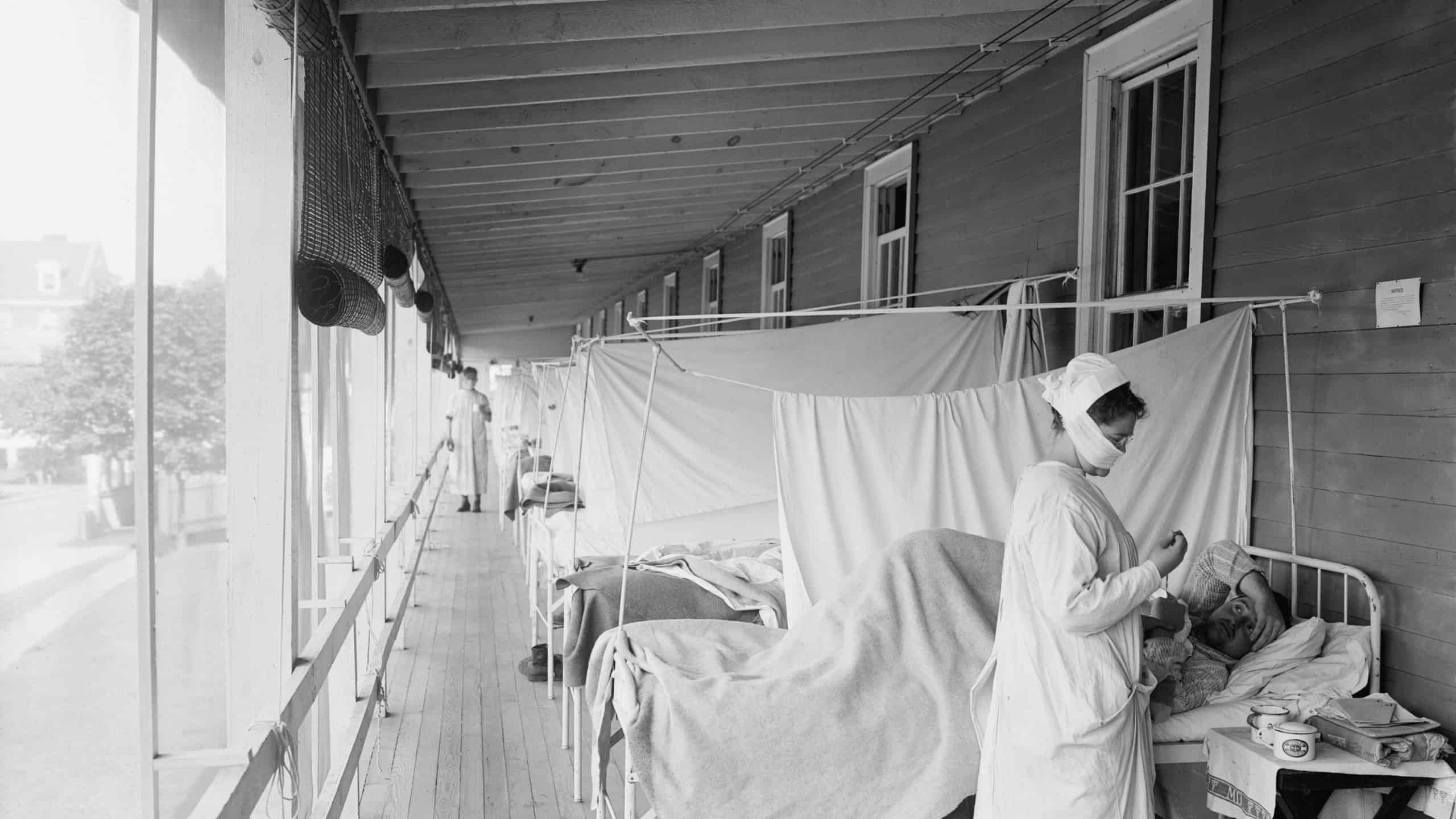 Walter Reed Hospital flu ward during the Spanish Flu epidemic of 1918-19, in Washington DC. The pandemic killed an estimated 25,000,000 persons throughout the world.