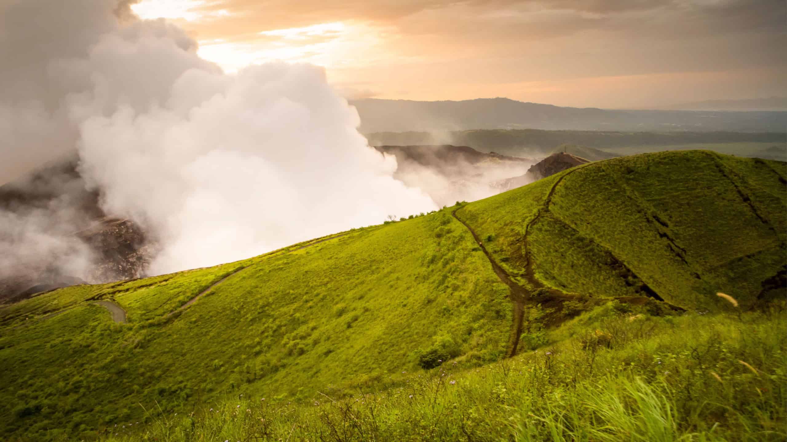 Masaya Volcano National Park Nicaragua: view on nature and landscape during sunset, in this area with an active volcano.