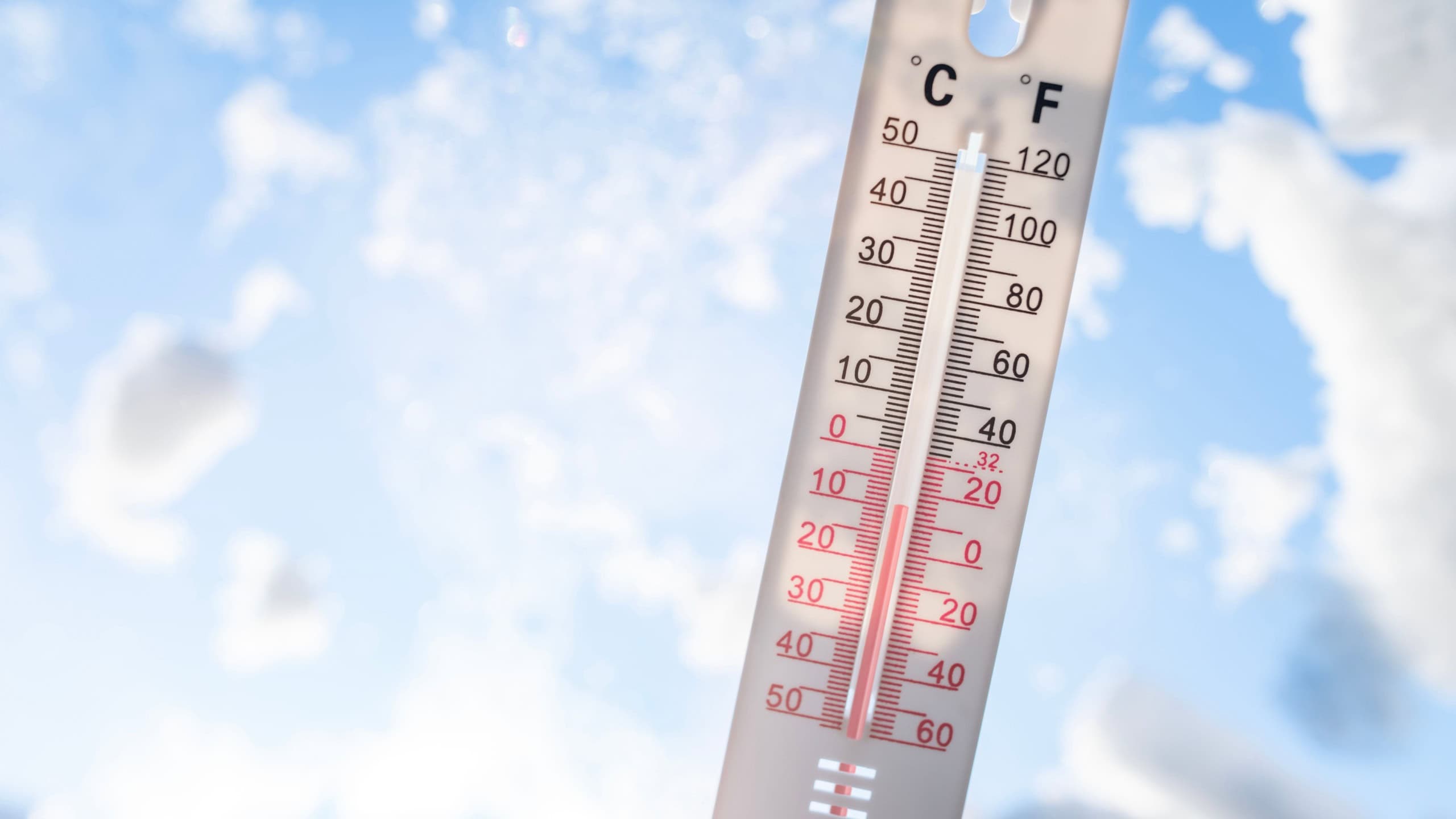 Thermometer in the snow with sub zero minus temperature background concept for winter