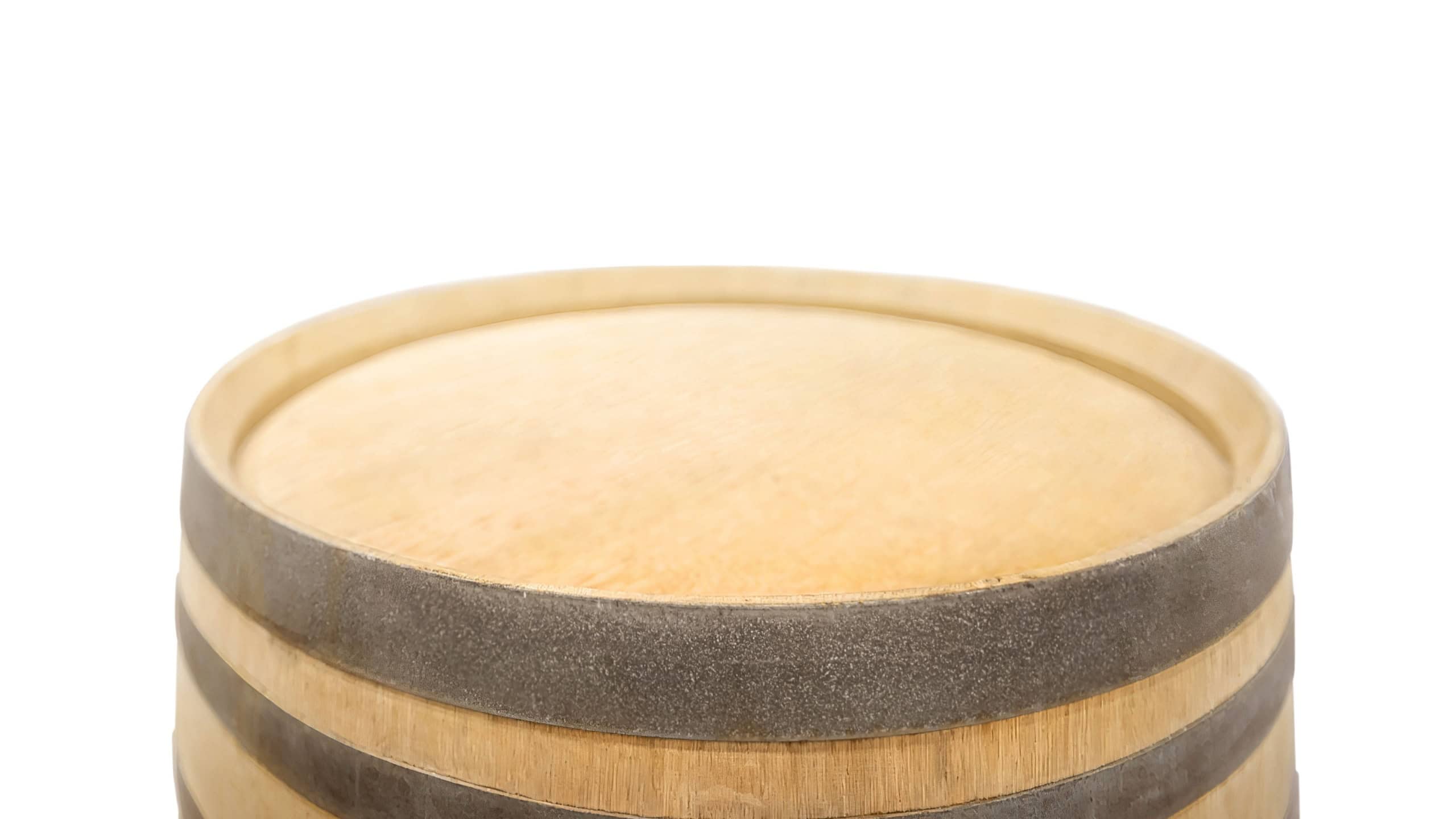 Top of a wooden wine barrel isolated on white background